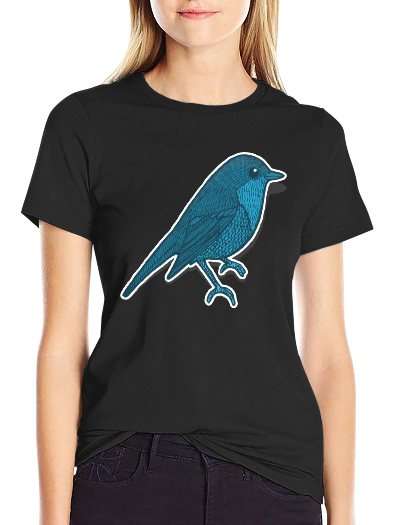 Black Men's Black T-Shirt with Bird Graphic view 2