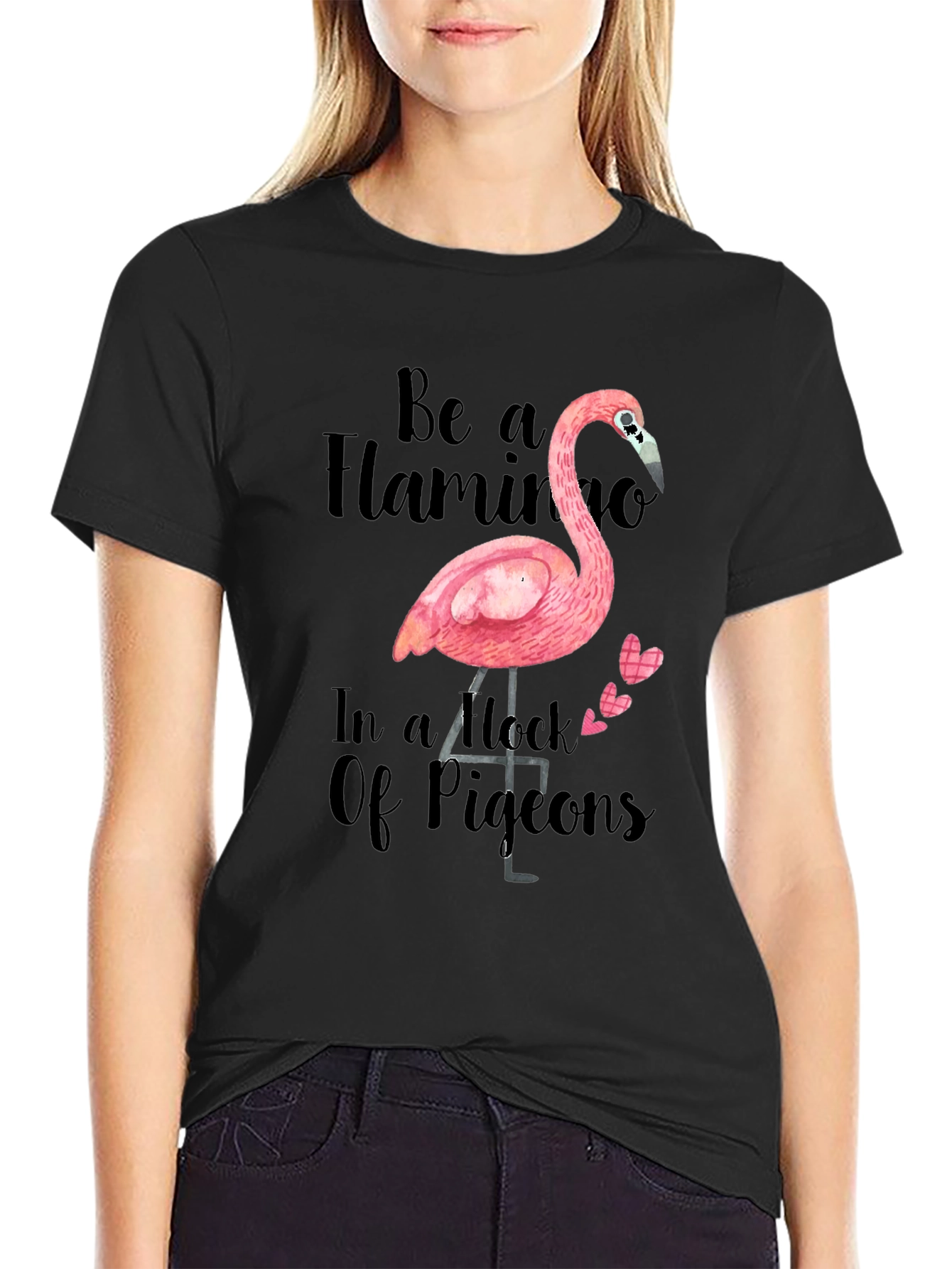 Black Be a Flamingo T-Shirt - Quirky Graphic Tee view 2