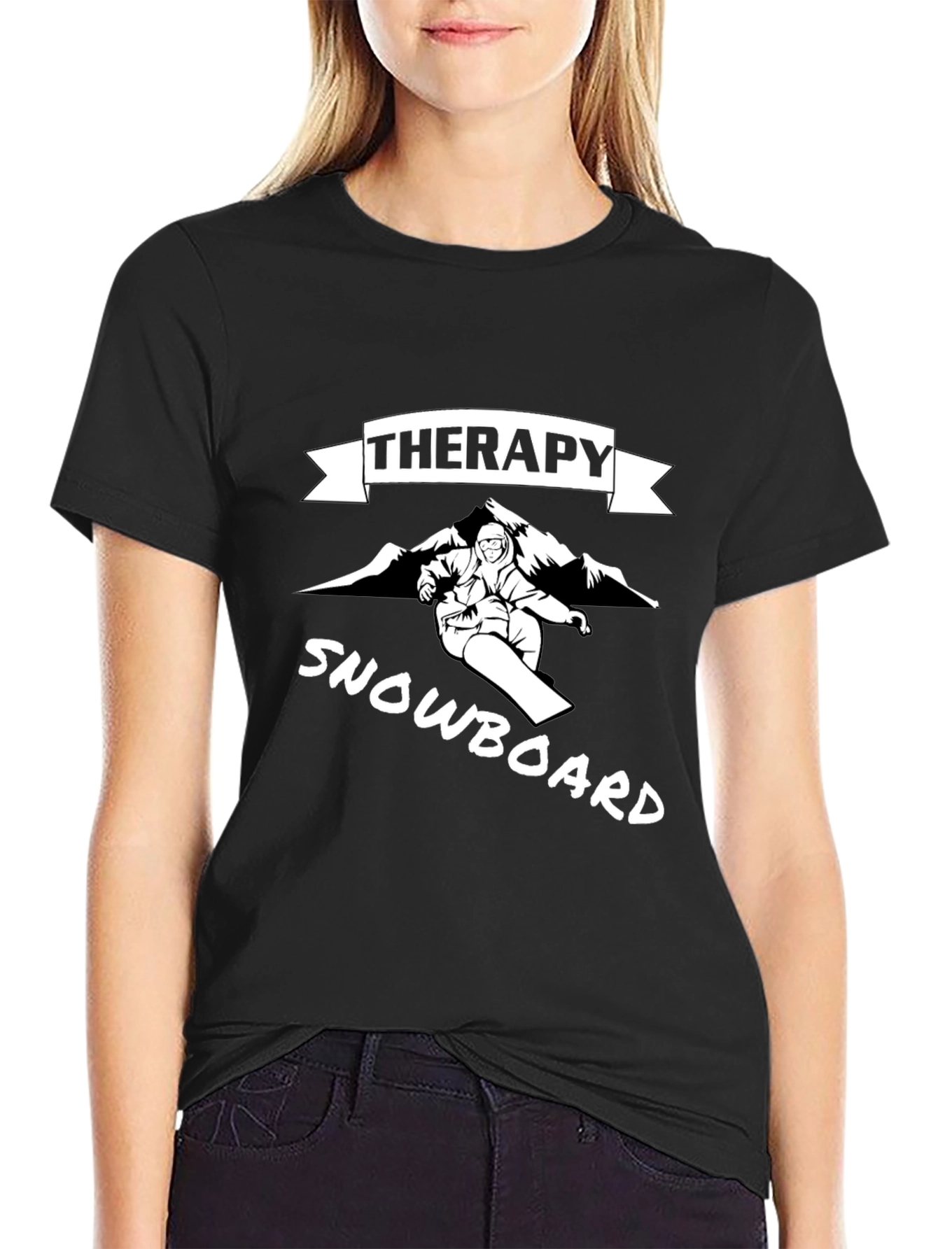 Black Therapy Snowboard T-Shirt - Unisex Black Tee view 2