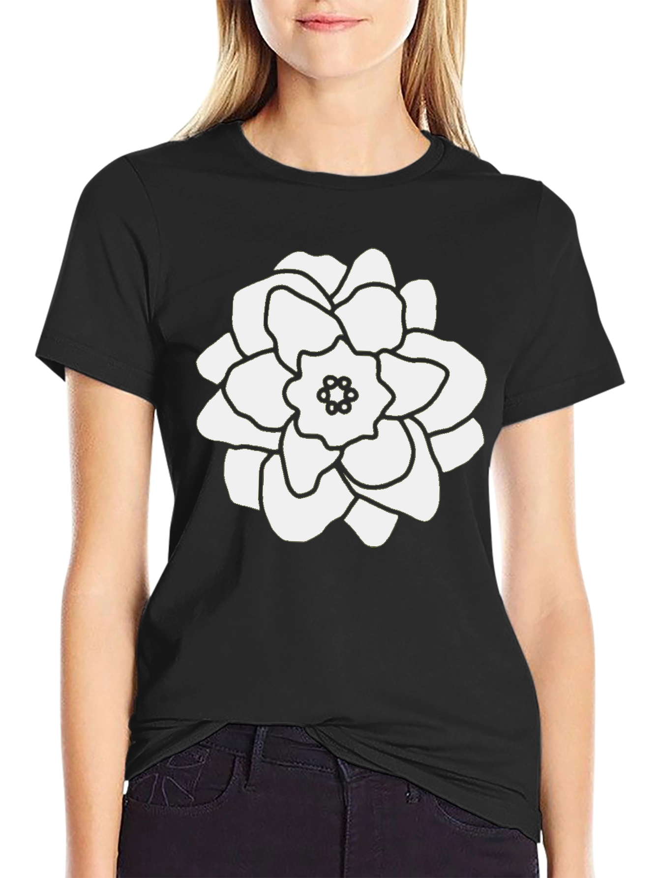 Black Floral Print Black T-Shirt view 2