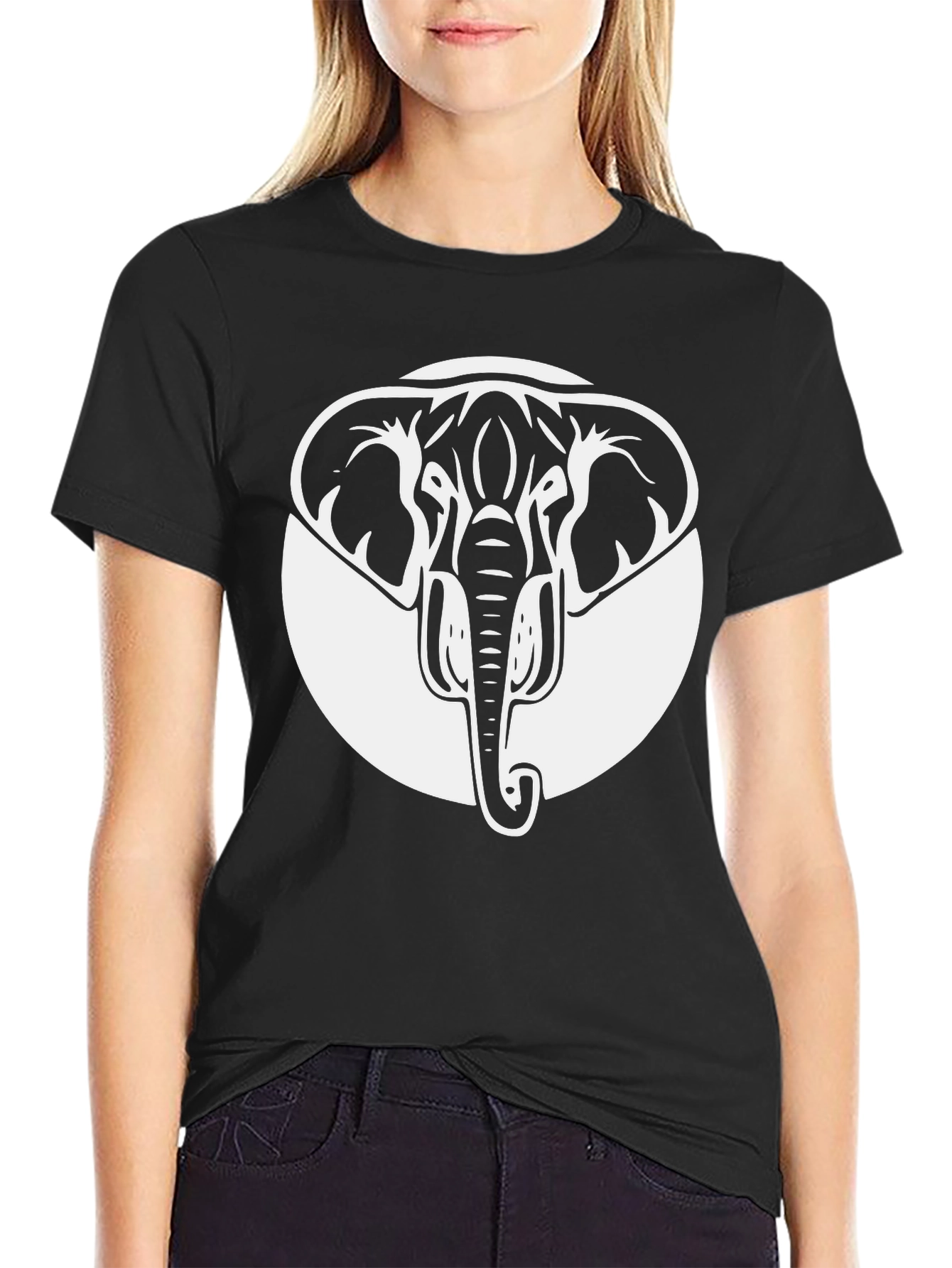 Black Elephant Graphic Tee - Black Crew Neck Cotton Shirt view 2