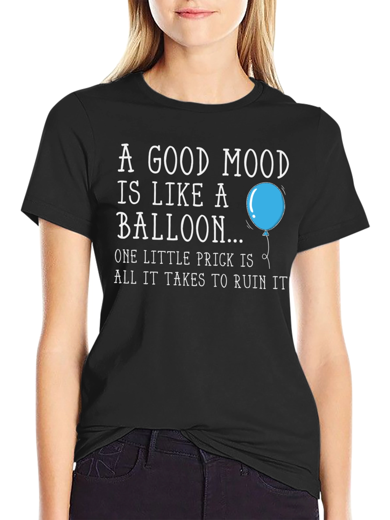 Black Good Mood Balloon Graphic T-Shirt - Funny Humor Tee view 2