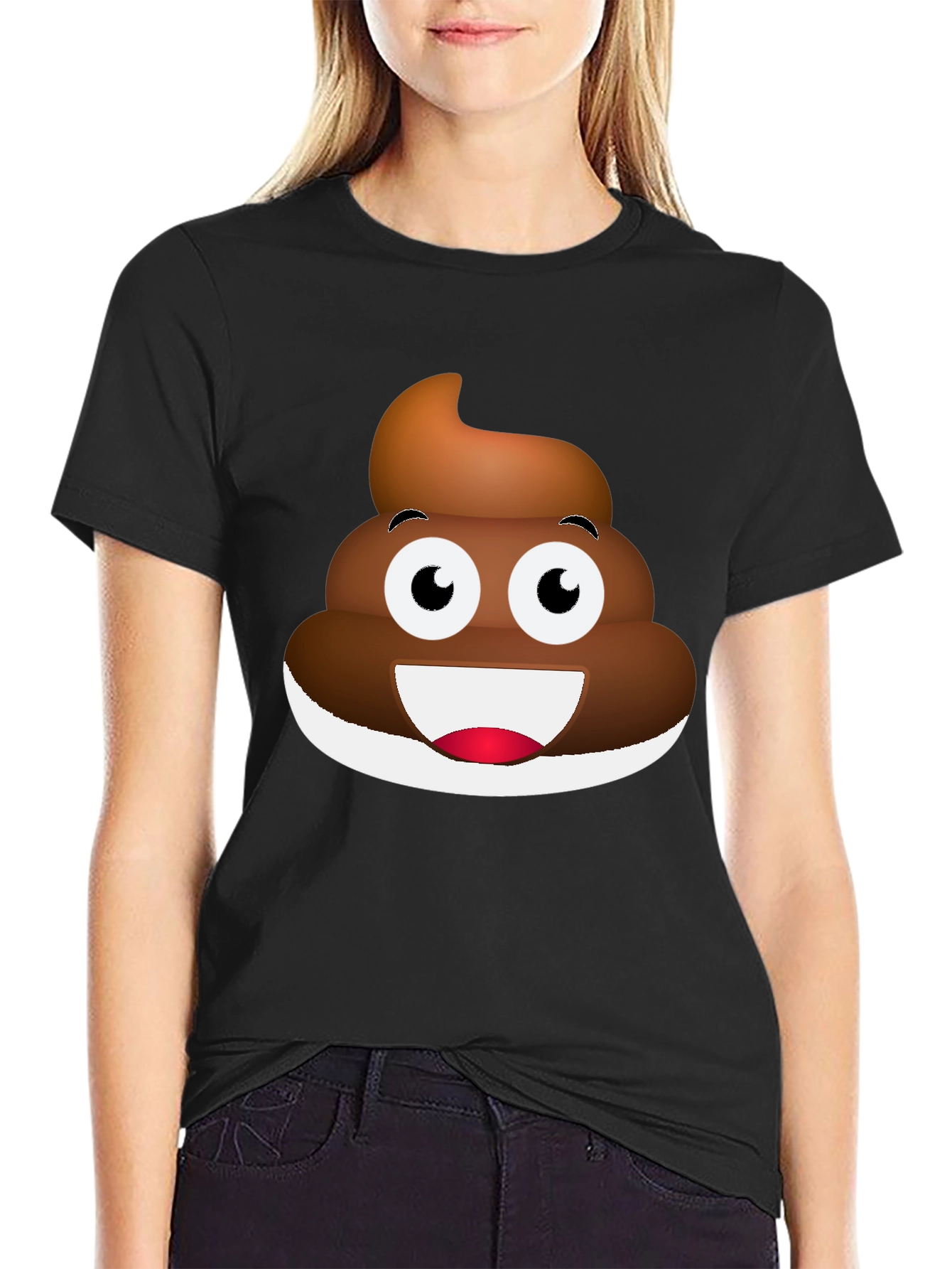 Black Emoji Poop T-Shirt - Funny Casual Tee view 2