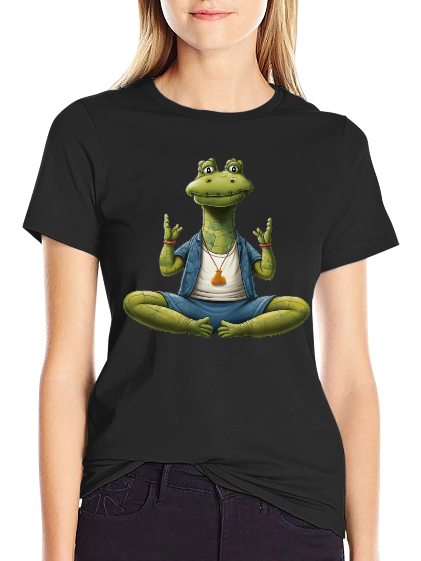 Black Yoga Alligator T-Shirt - Meditating Reptile Tee view 2