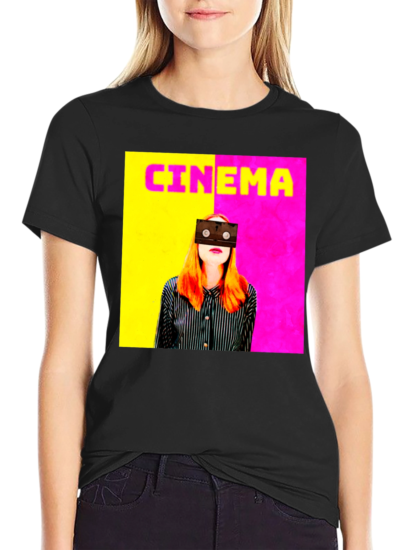 Black Cinema Graphic Tee - Retro Film T-Shirt view 2