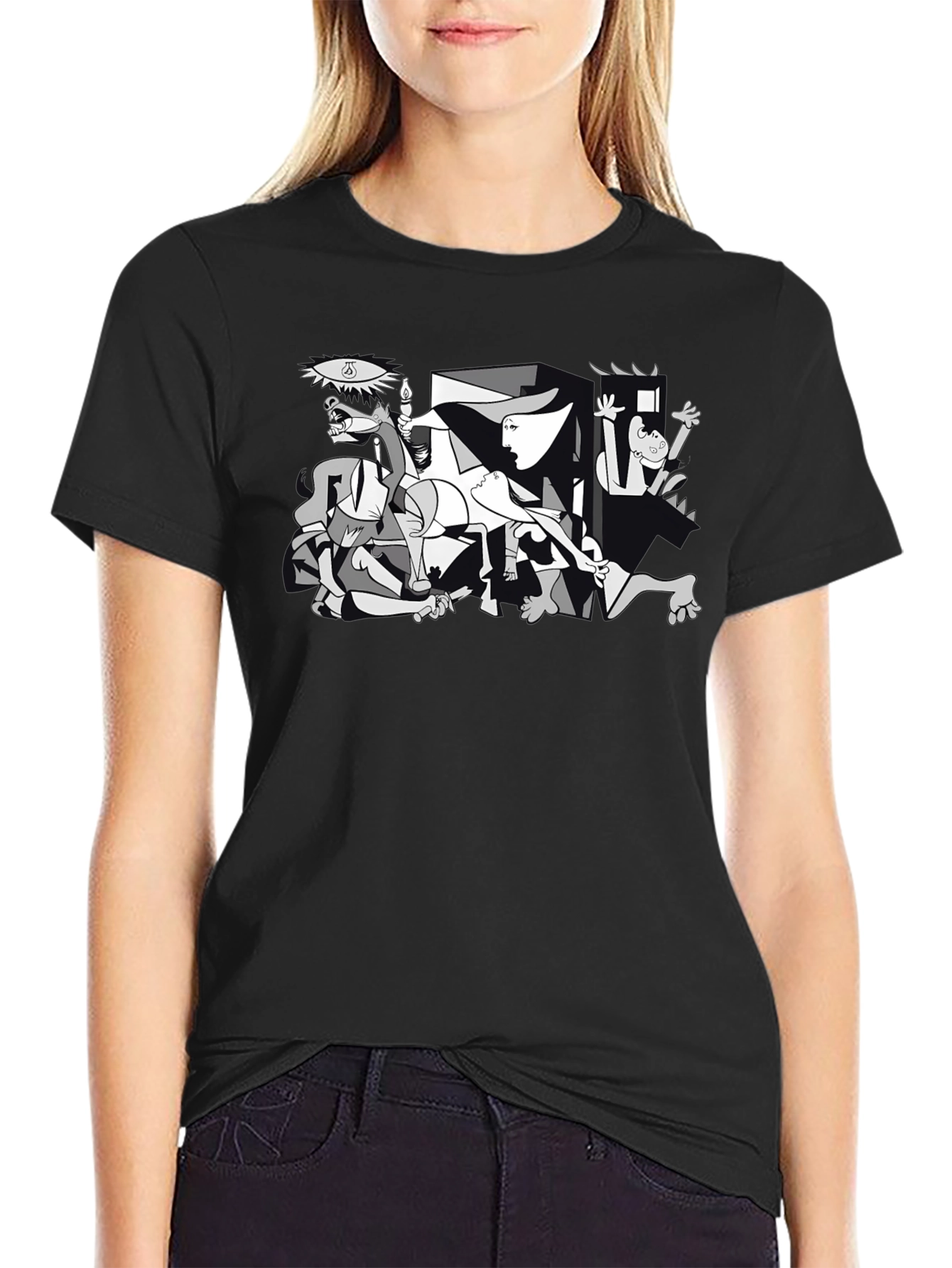 Black Guernica Style Graphic T-Shirt - Black view 2