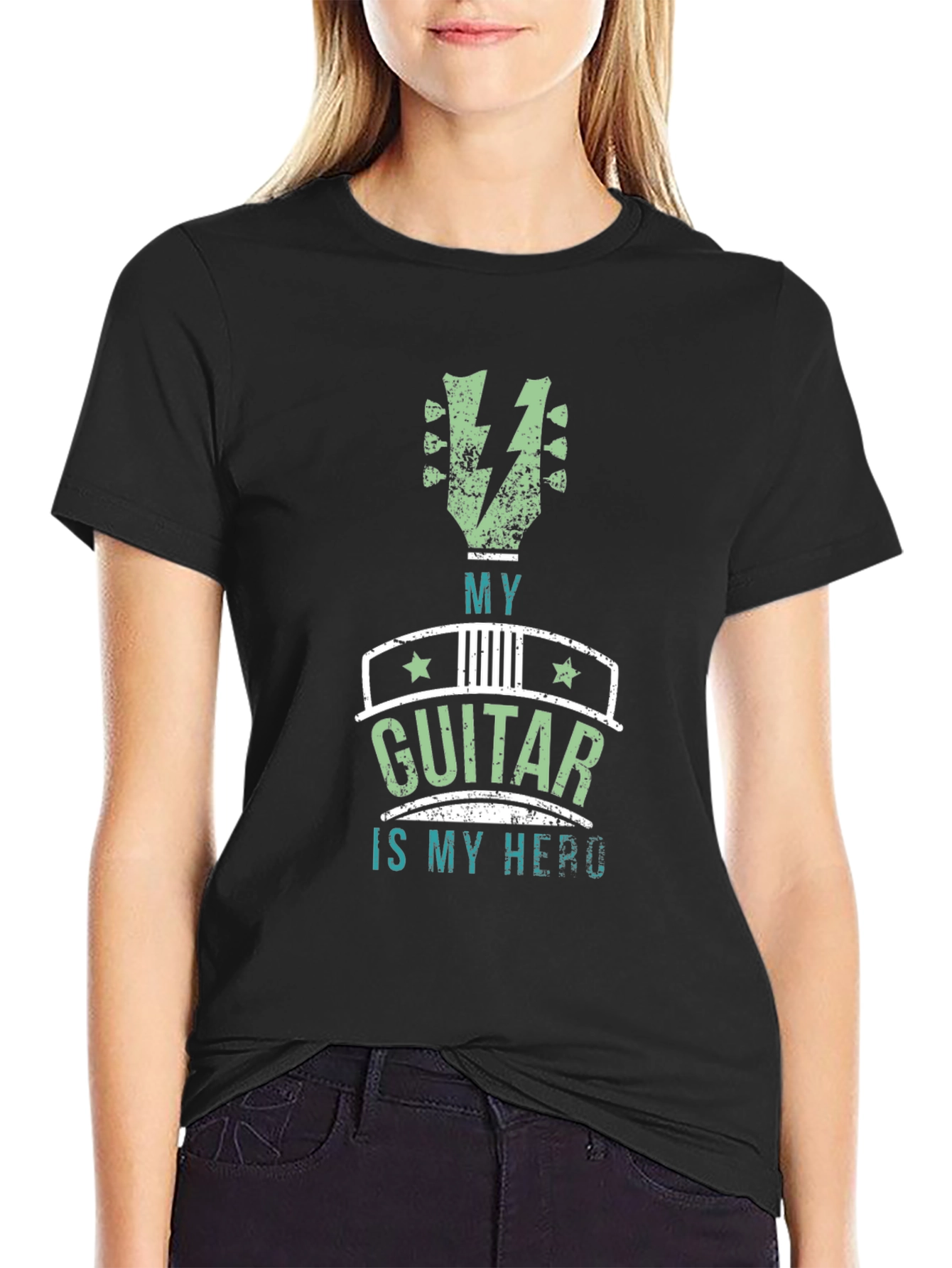 Black My Guitar Is My Hero T-Shirt view 2