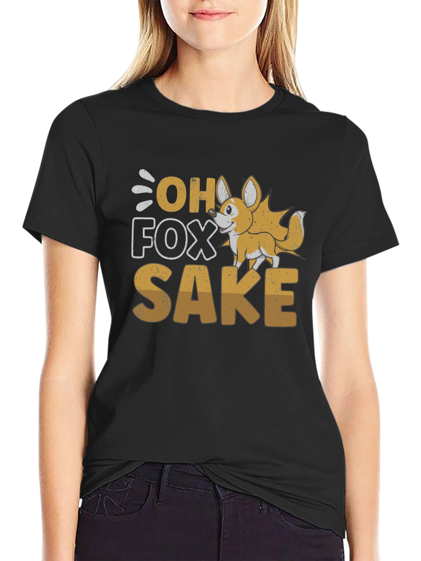 Black Oh Fox Sake Funny T-Shirt view 2