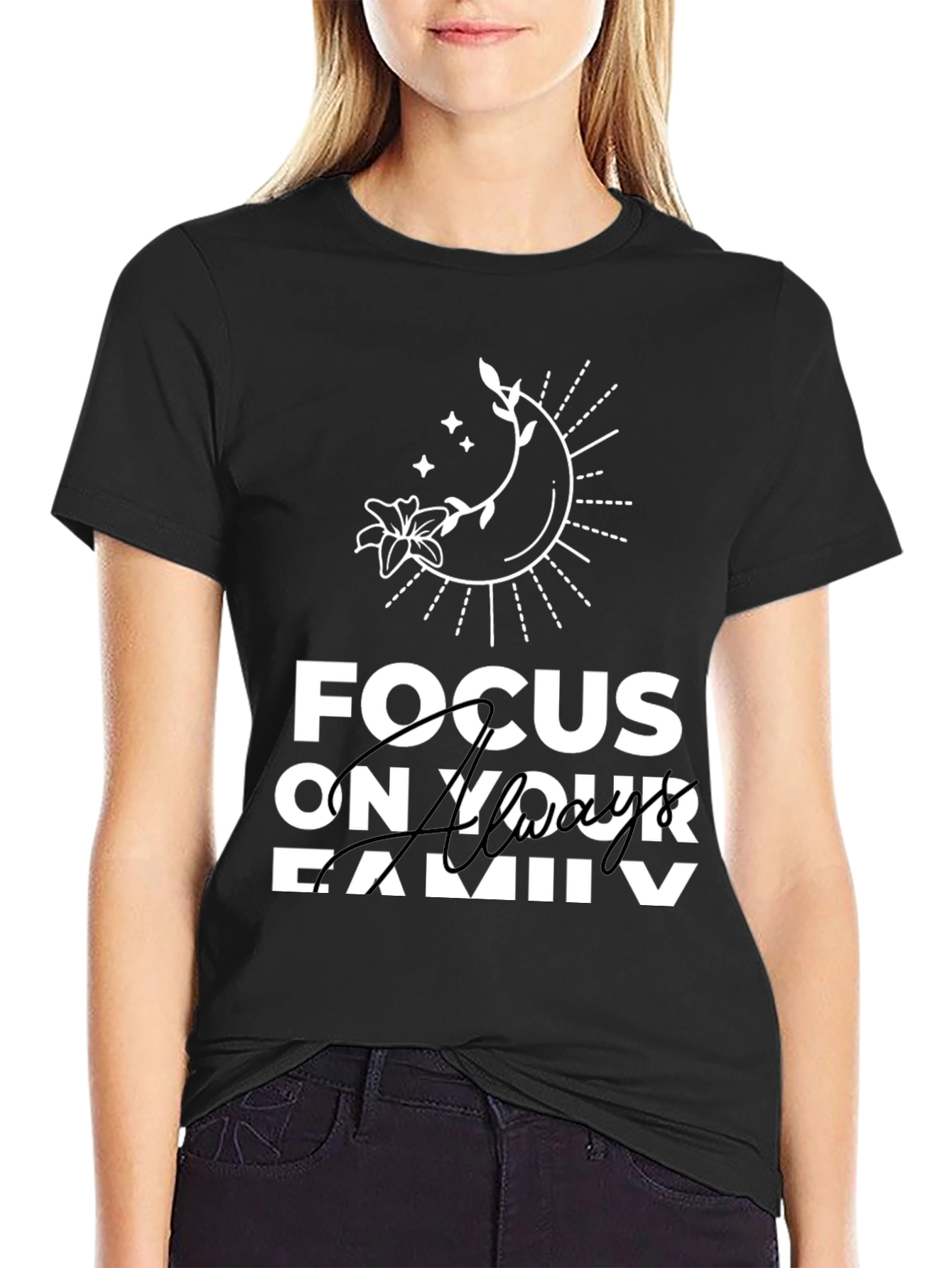 Black Focus On Your Family Graphic T-Shirt - Black view 2