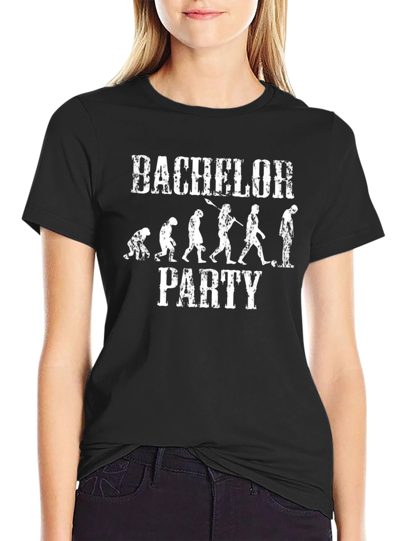Black Bachelor Party Evolution Funny Graphic T-Shirt view 2