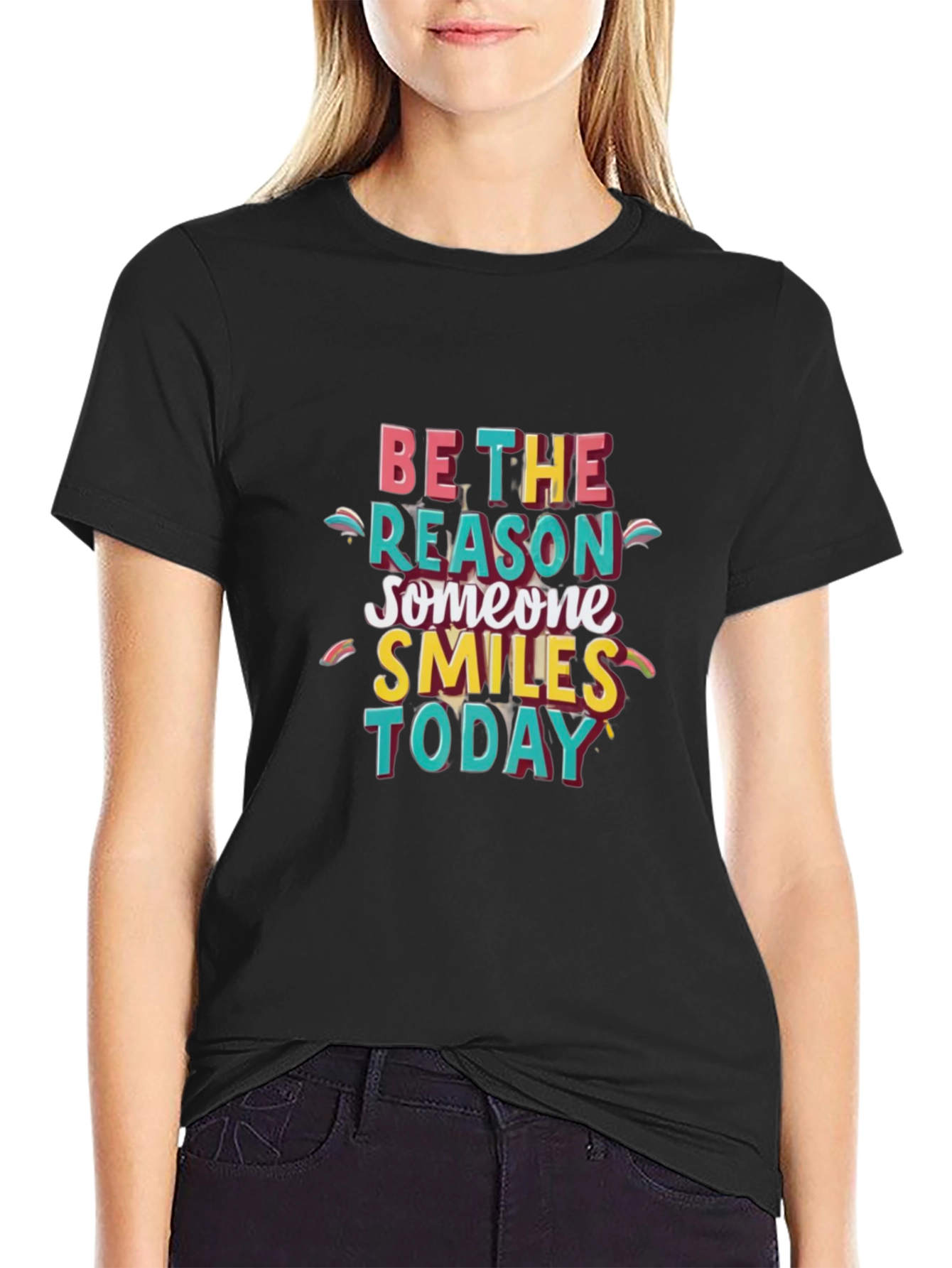 Black Be the Reason T-Shirt: Smiles Today Black Cotton Tee view 2