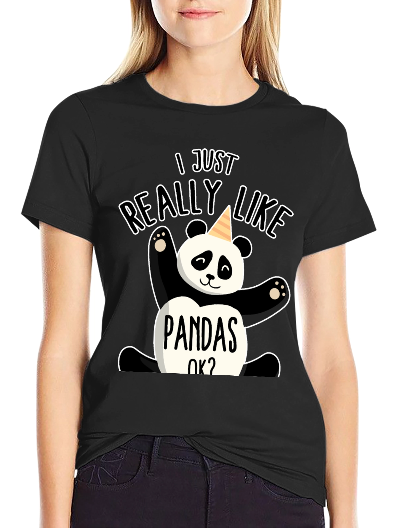 Black I Just Really Like Pandas OK? Graphic Tee view 2