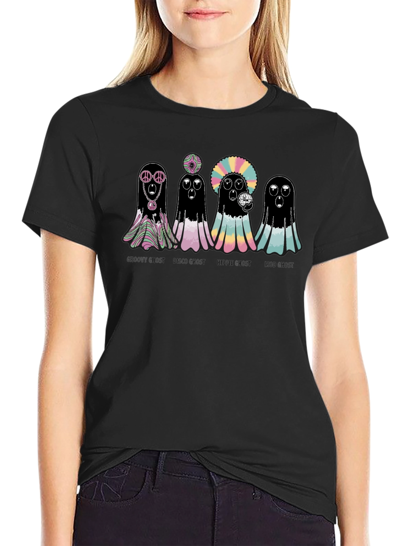 Black Groovy Ghost T-Shirt - Halloween Fun view 2
