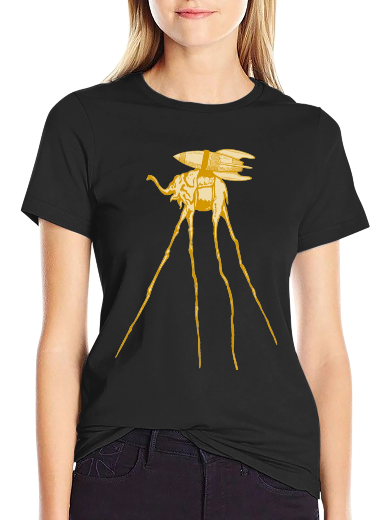 Surreal Elephant Rocket T-Shirt - Artistic Black Tee - 2