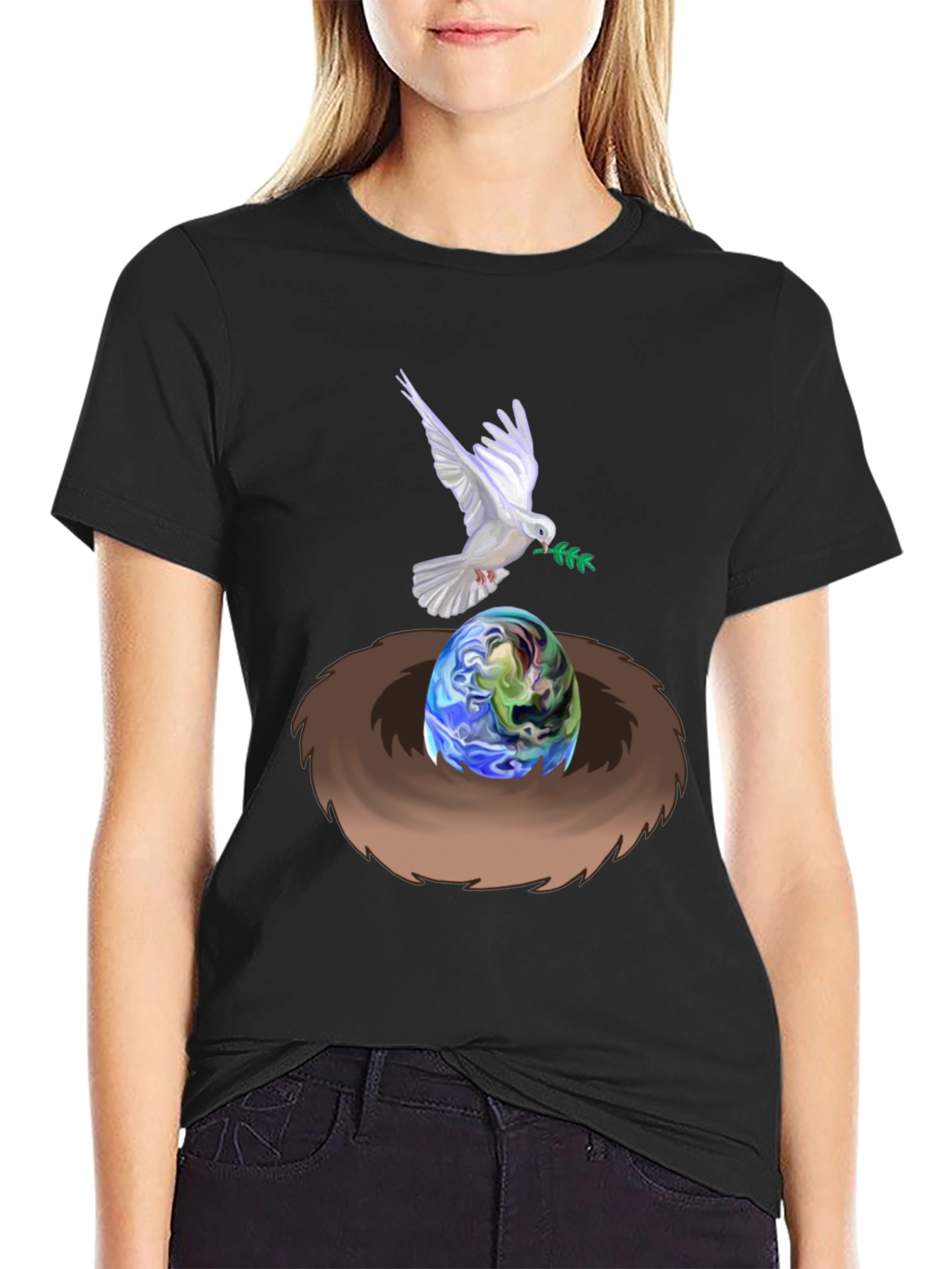 Black Dove Peace Nest Earth Graphic Tee view 2
