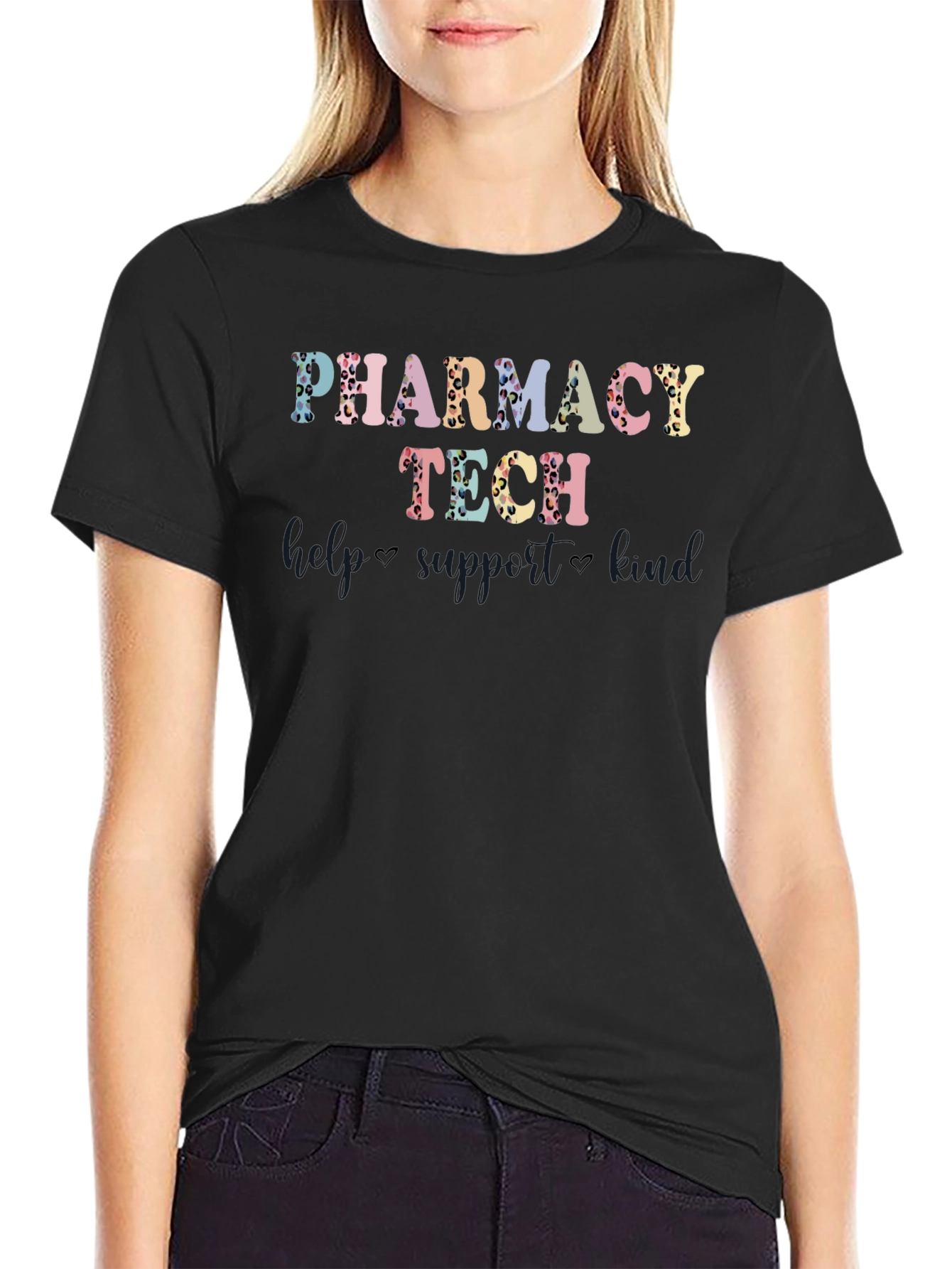 Black Pharmacy Tech T-Shirt - Leopard Print Design view 2