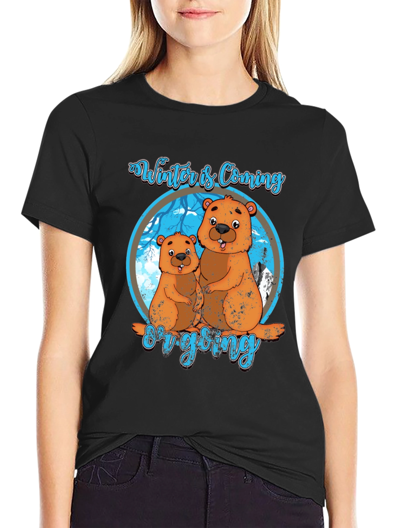 Black Winter is Coming Groundhog T-Shirt view 2