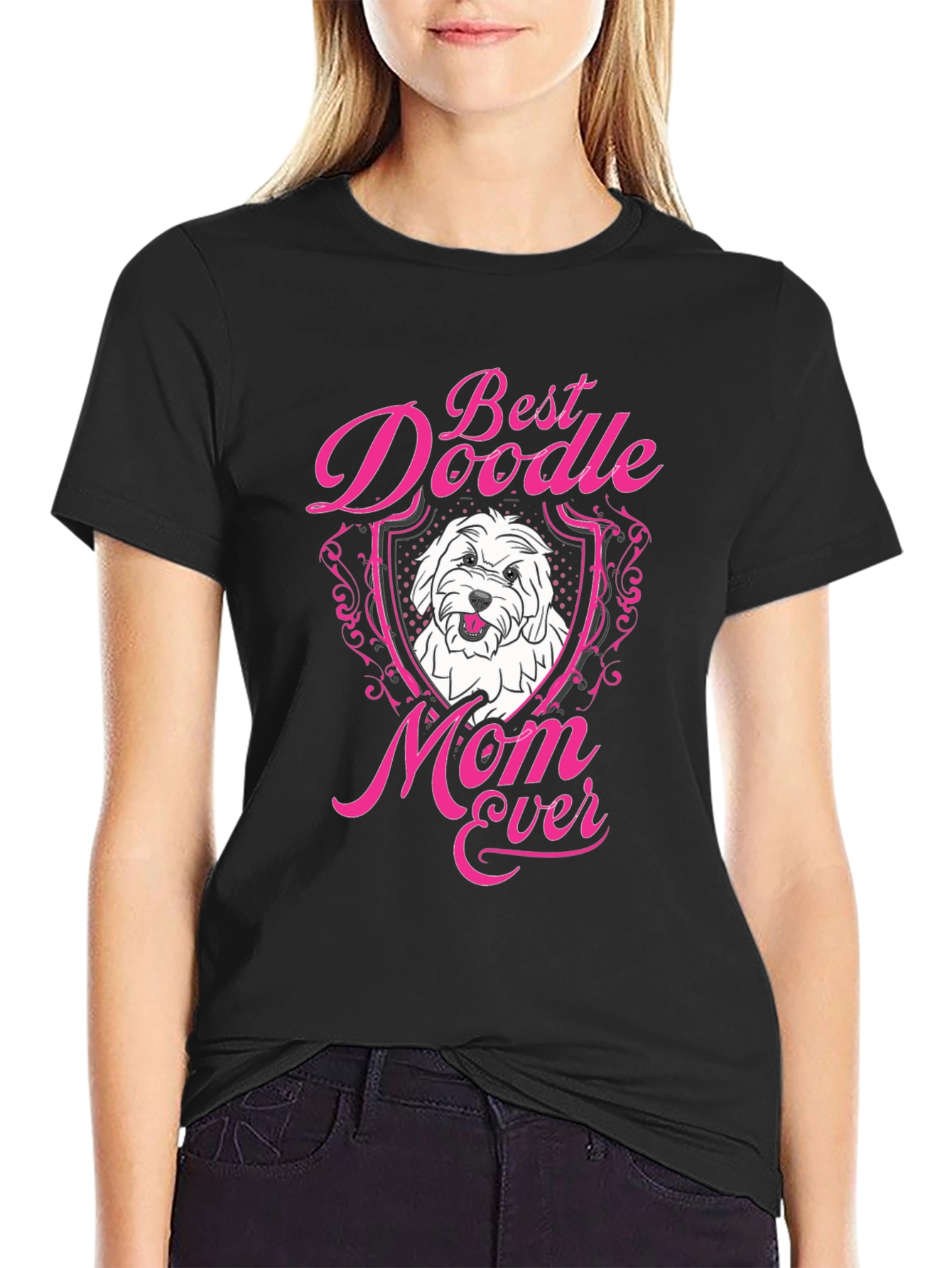 Black Best Doodle Mom Ever Black T-Shirt view 2