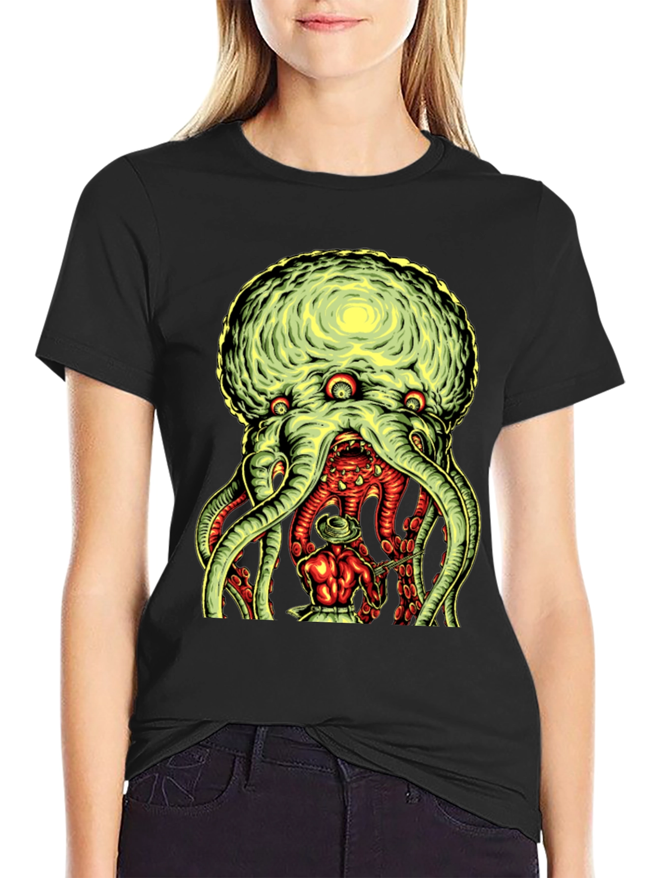Black Tentacle Monster Graphic Tee - Black Cotton T-Shirt view 2