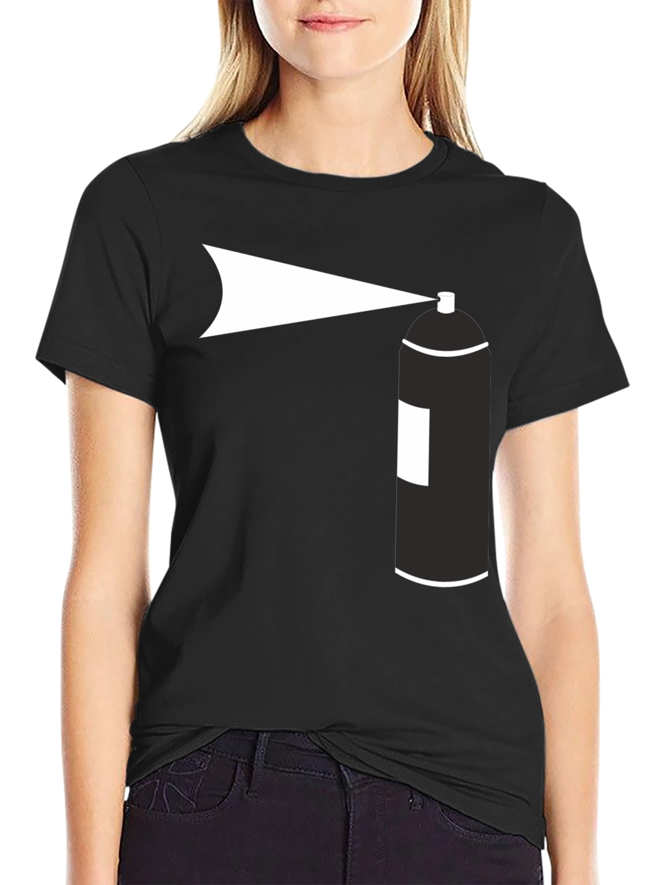 Black Spray Paint Graphic Tee - Black Cotton T-Shirt view 2