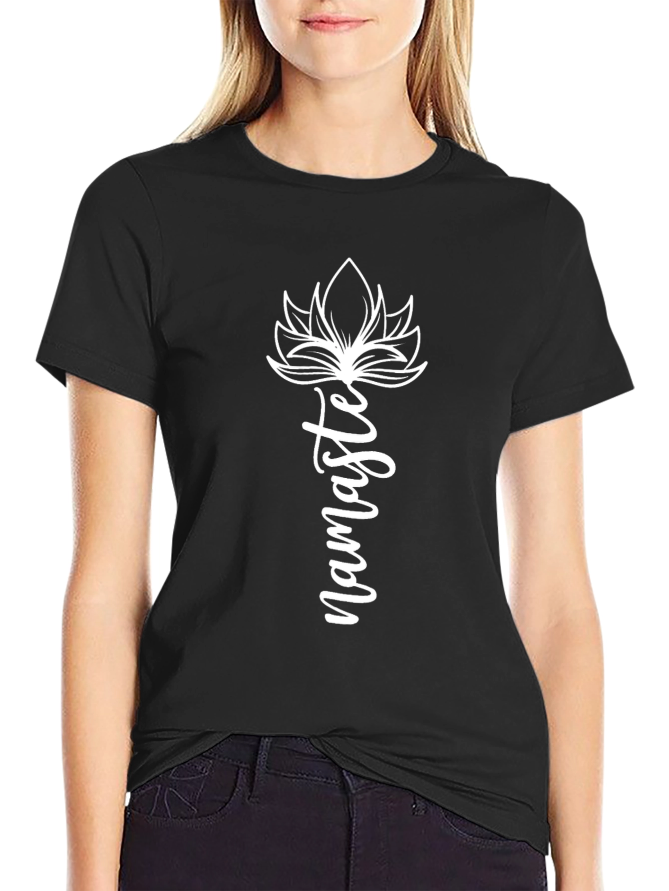 Black Namaste Lotus Graphic Tee - Yoga Inspired Comfort view 2