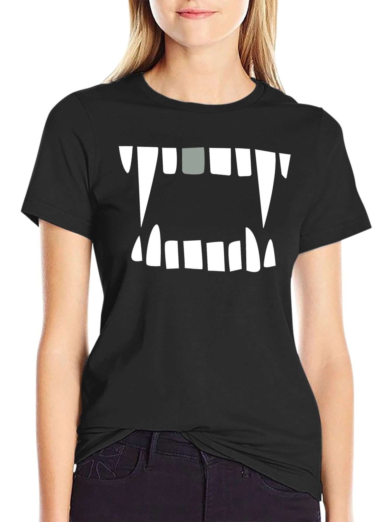 Black Monster Mouth Graphic Tee - Black Cotton Blend view 2