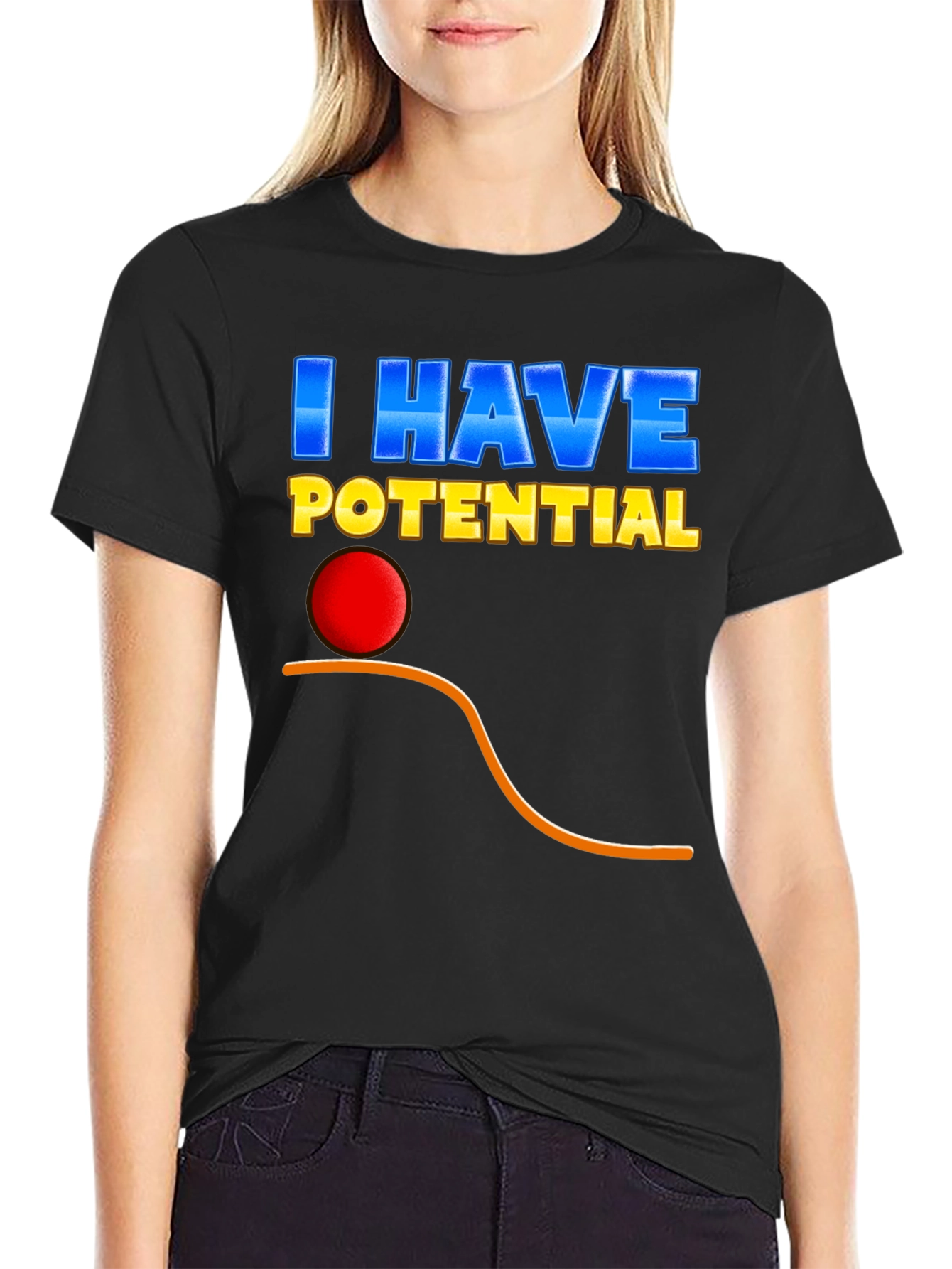 Black I Have Potential T-Shirt - Physics Pun Tee view 2