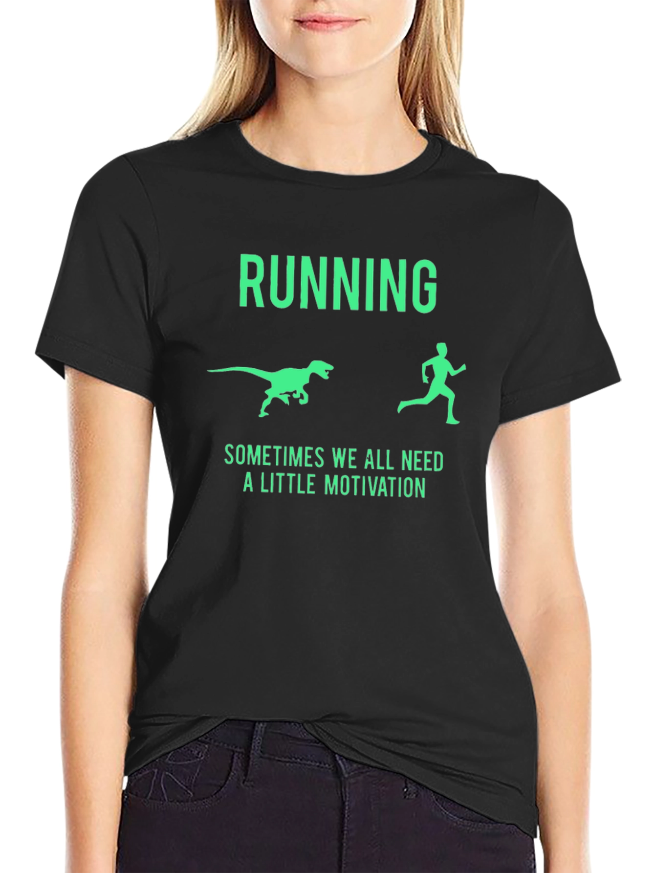 Black Running Dinosaur Motivation Graphic Tee view 2