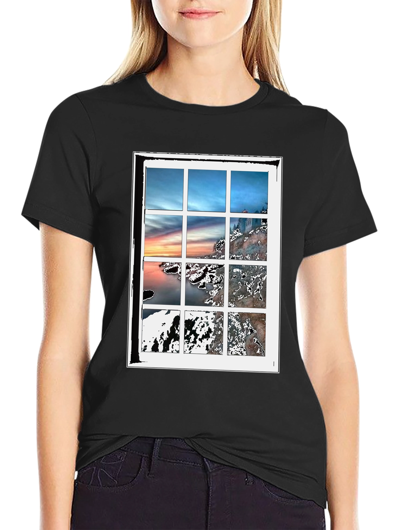Black Scenic Window Graphic Tee - Black Cotton Blend T-Shirt view 2