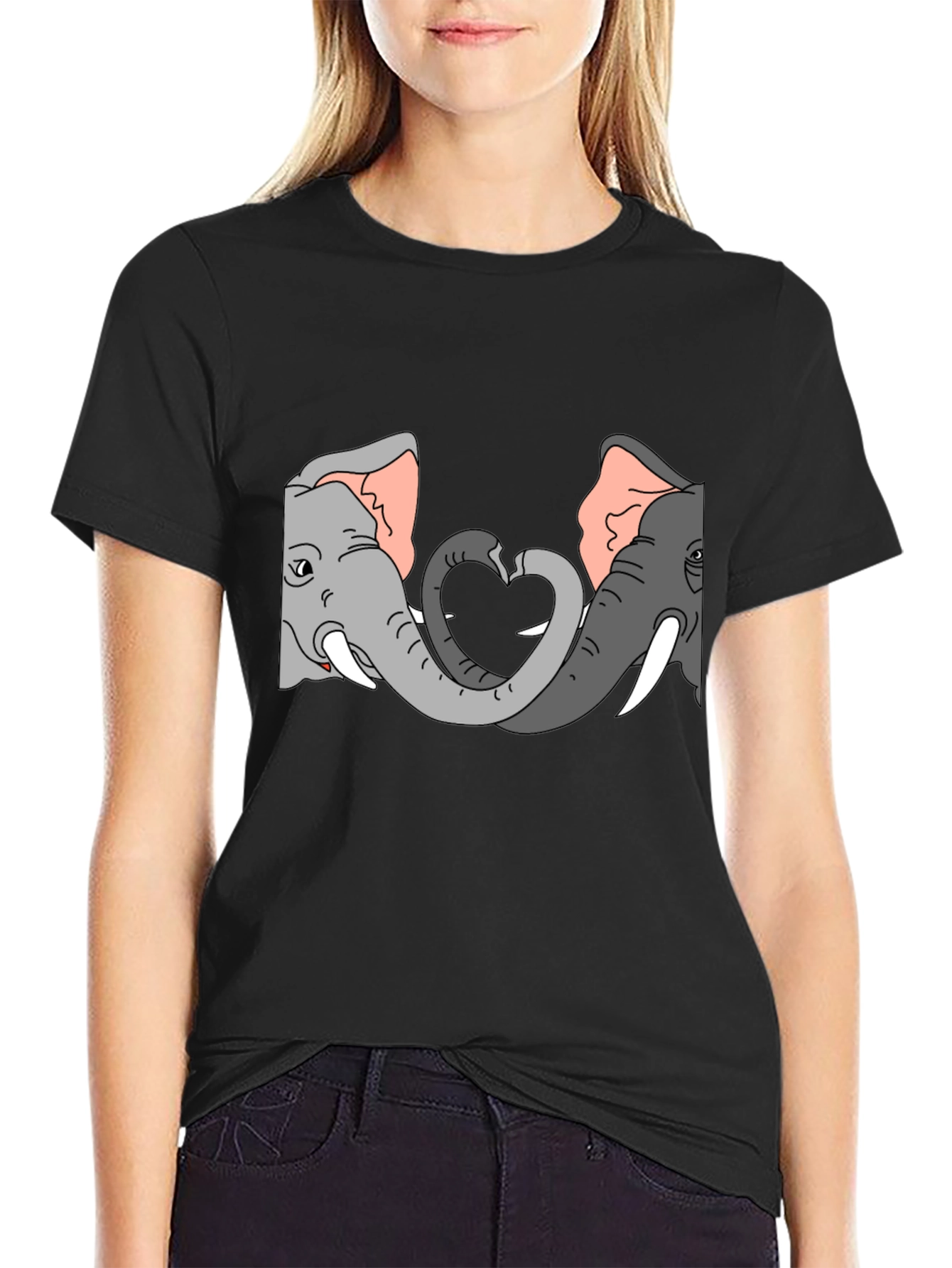 Black Elephant Love Heart Graphic Tee - Black view 2