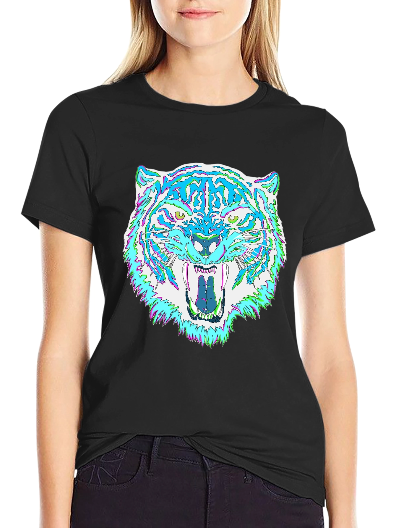 Black Psychedelic Tiger Graphic Tee - Men's Black T-Shirt view 2