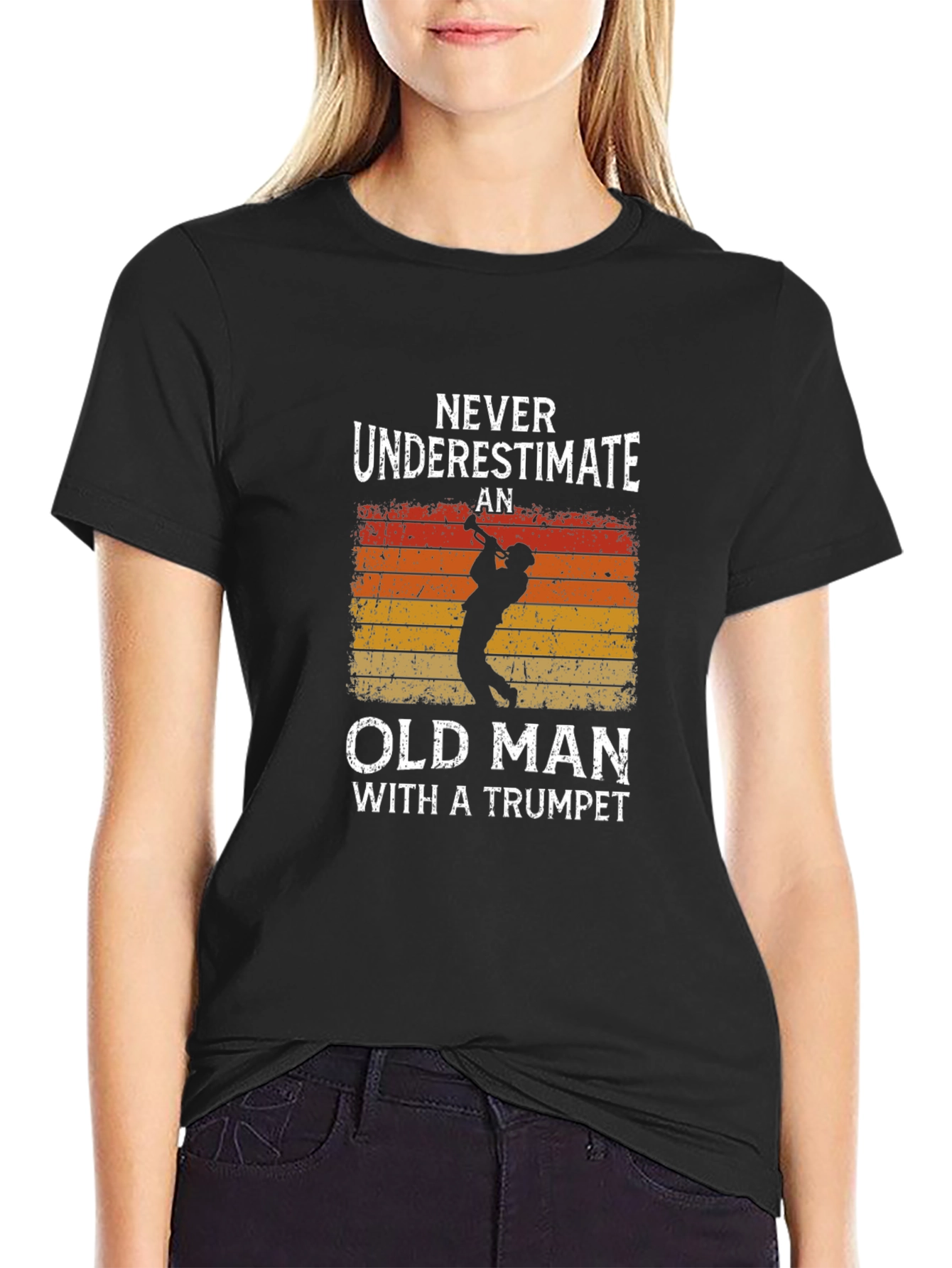 Black Old Man Trumpet T-Shirt - Music Lover Tee view 2