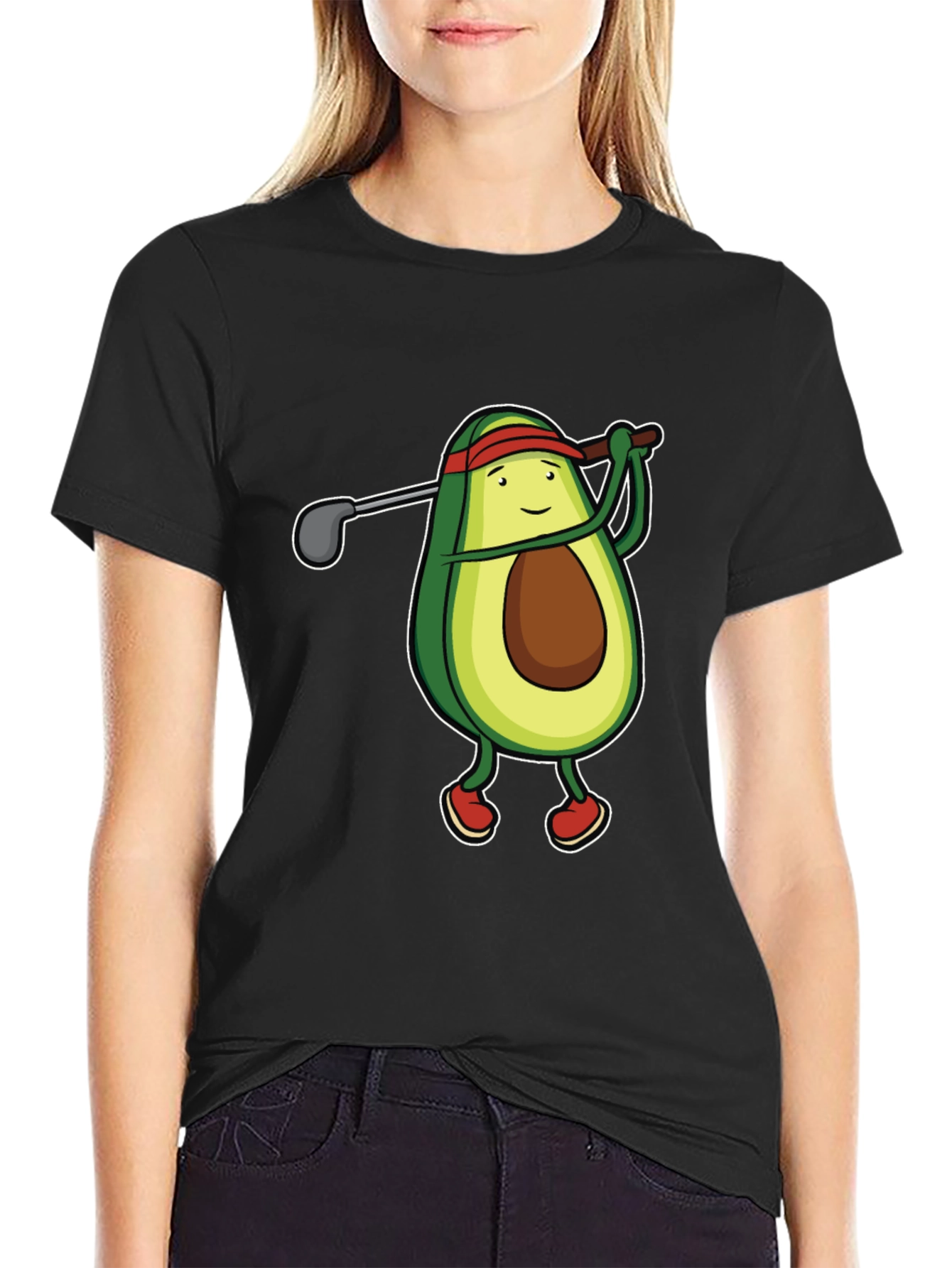 Black Avocado Golfer Funny Black T-Shirt view 2