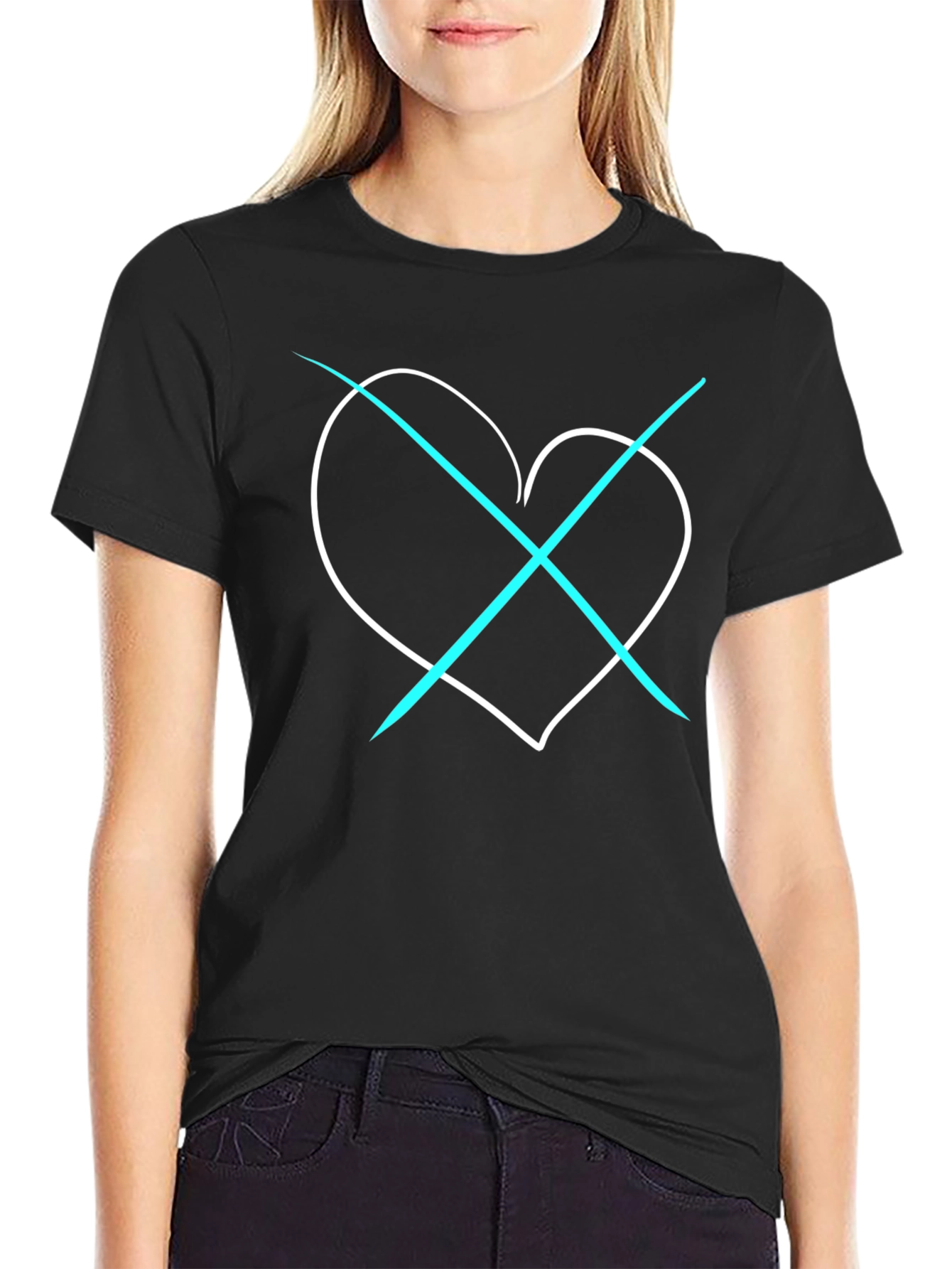 Black Heartbreaker Tee - Crossed Heart Graphic T-Shirt view 2
