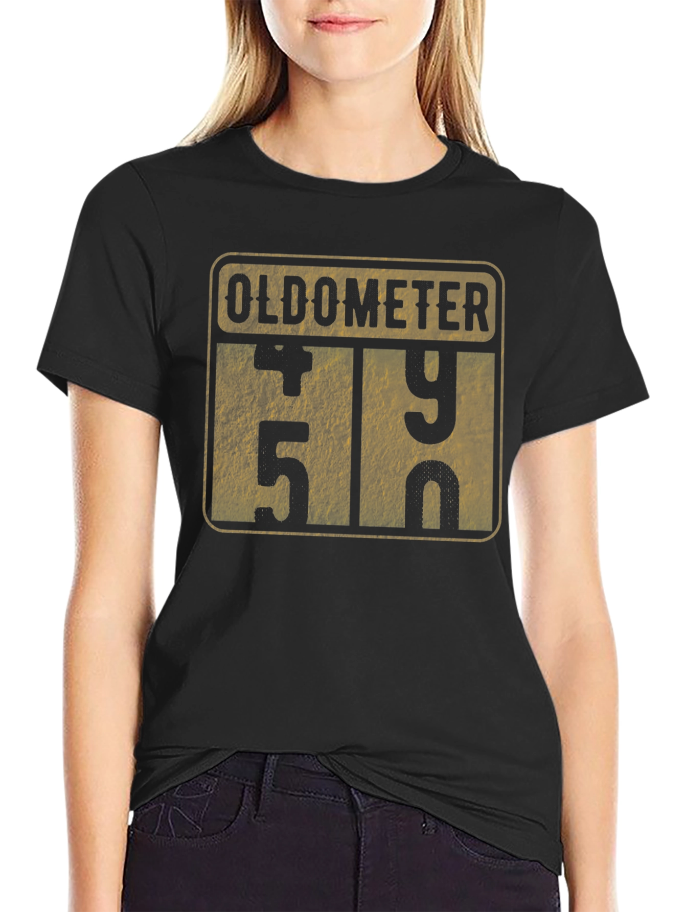 Black Oldometer Funny Birthday T-Shirt view 2