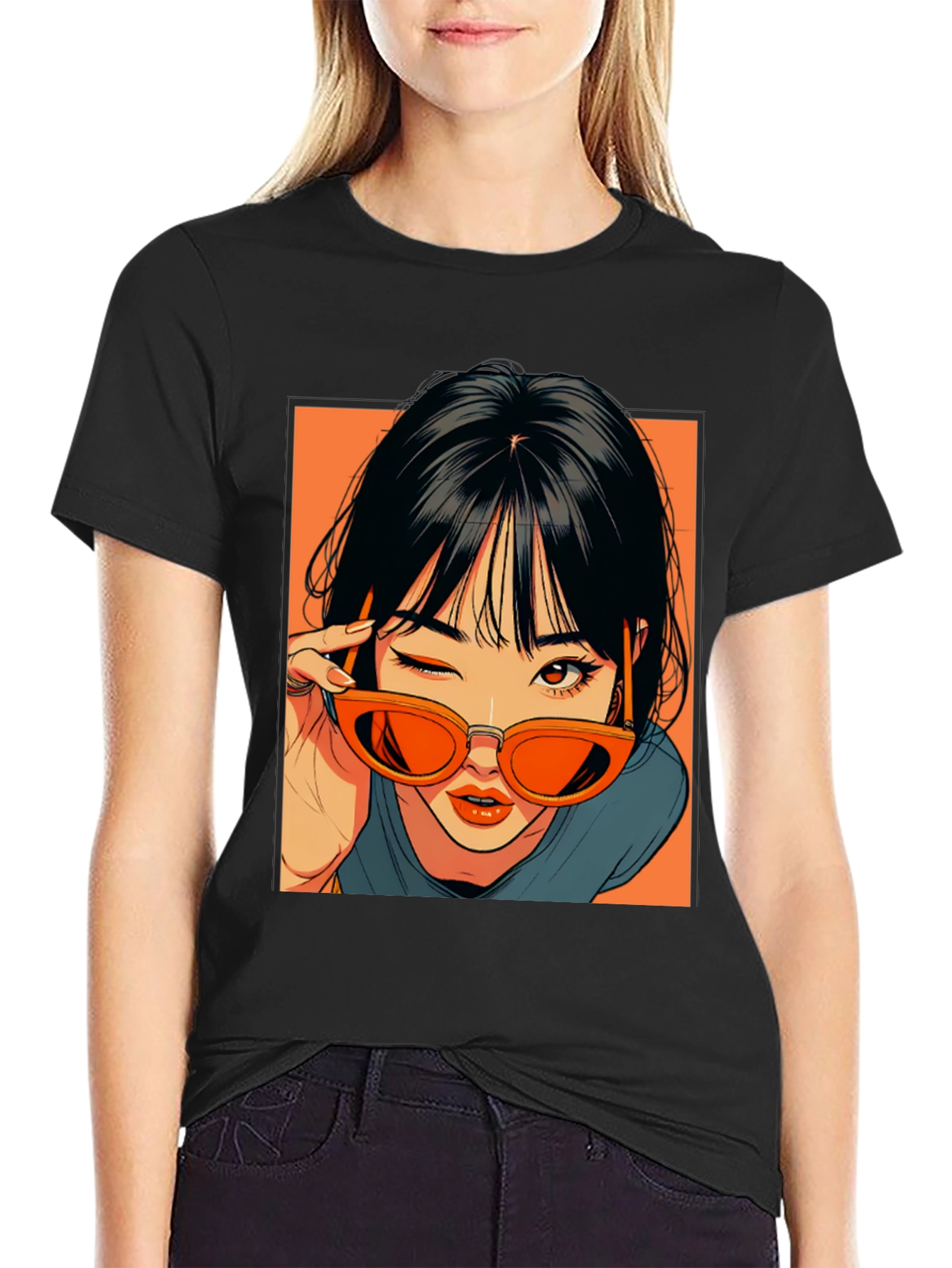 Black Anime Girl Graphic Tee - Retro Style view 2