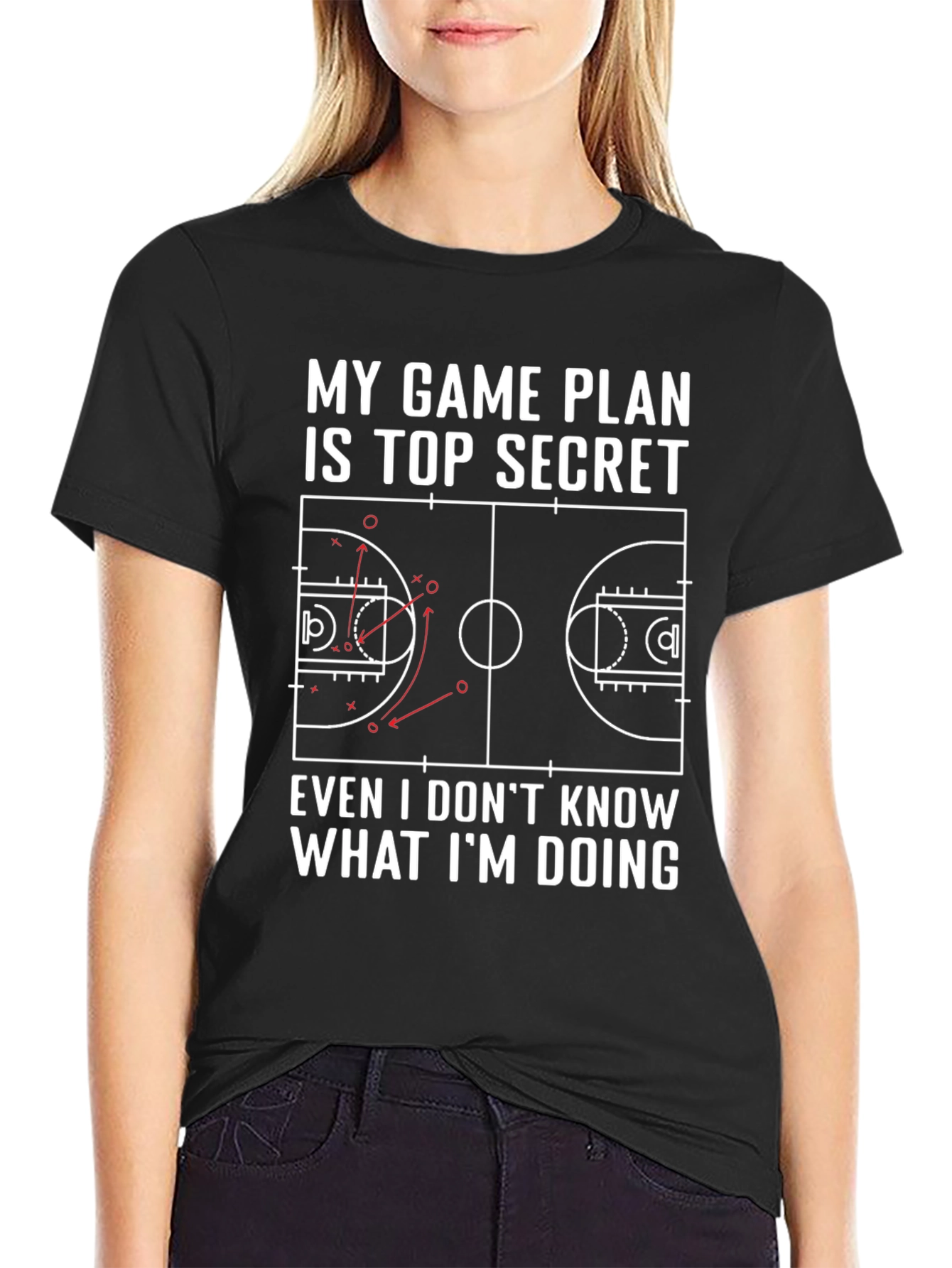Black Funny Basketball Game Plan T-Shirt view 2