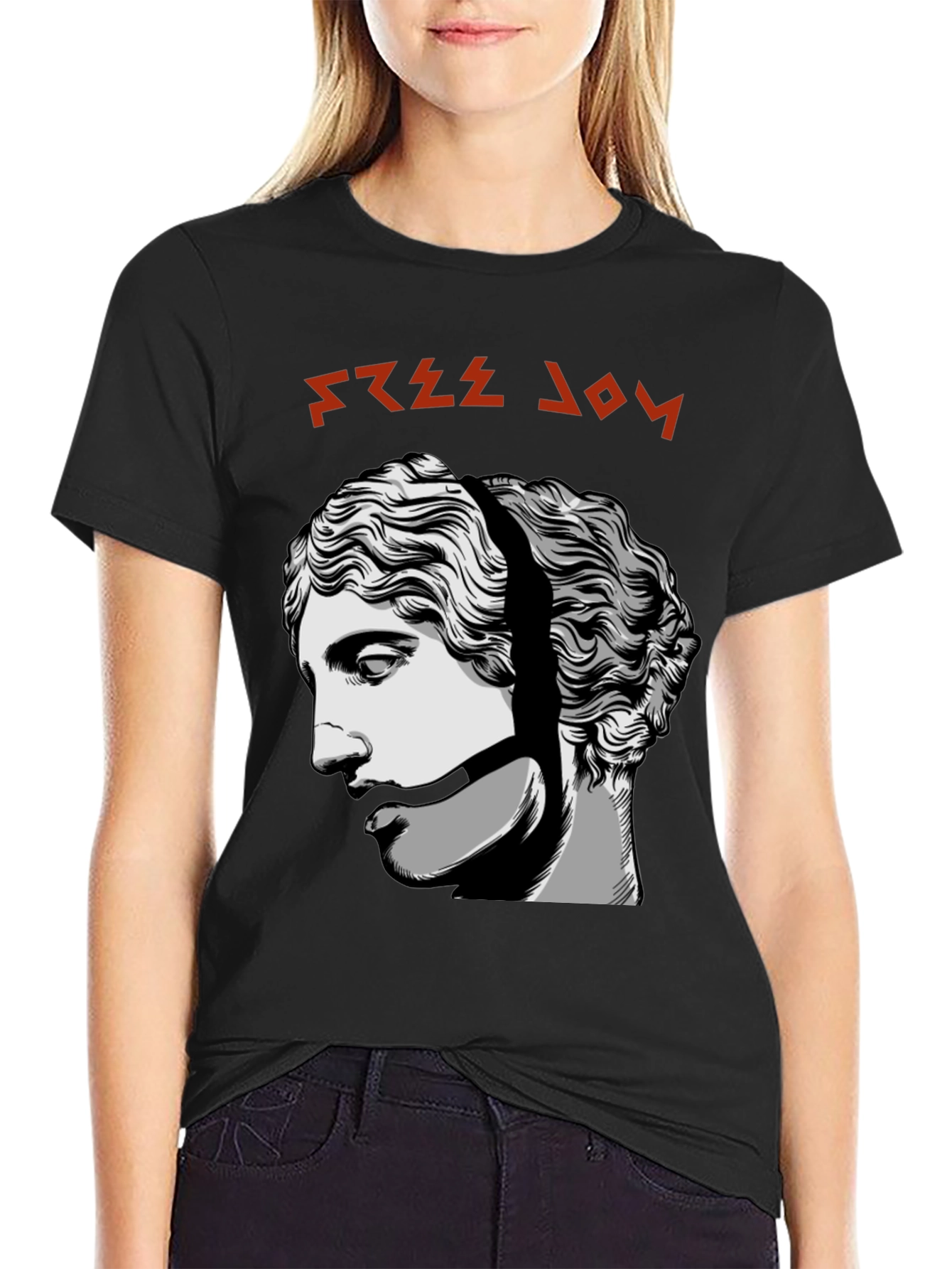 Black Free Joy Graphic Tee - Black Cotton T-Shirt view 2