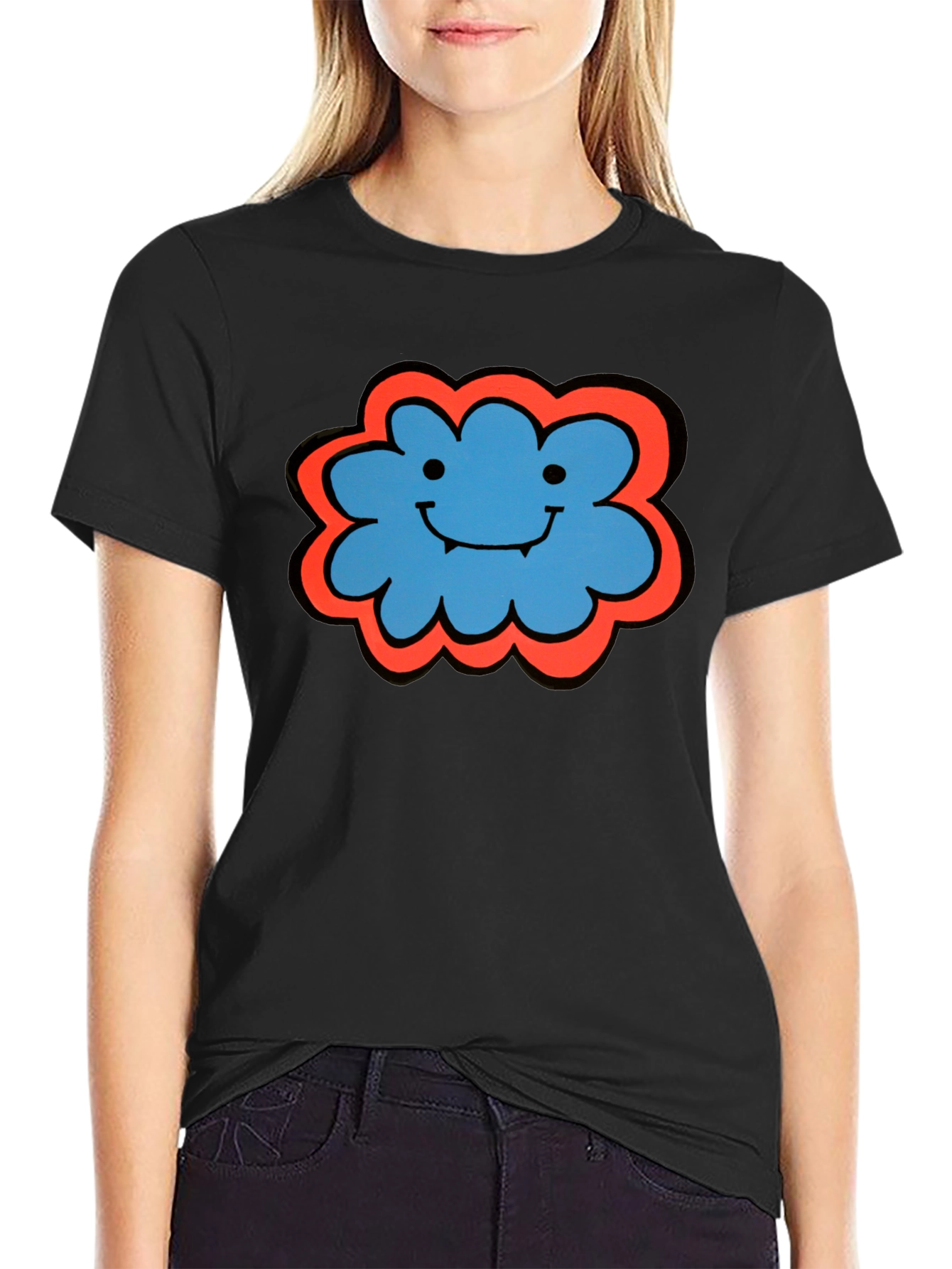 Black Whimsical Cloud T-Shirt - Soft Cotton Tee view 2