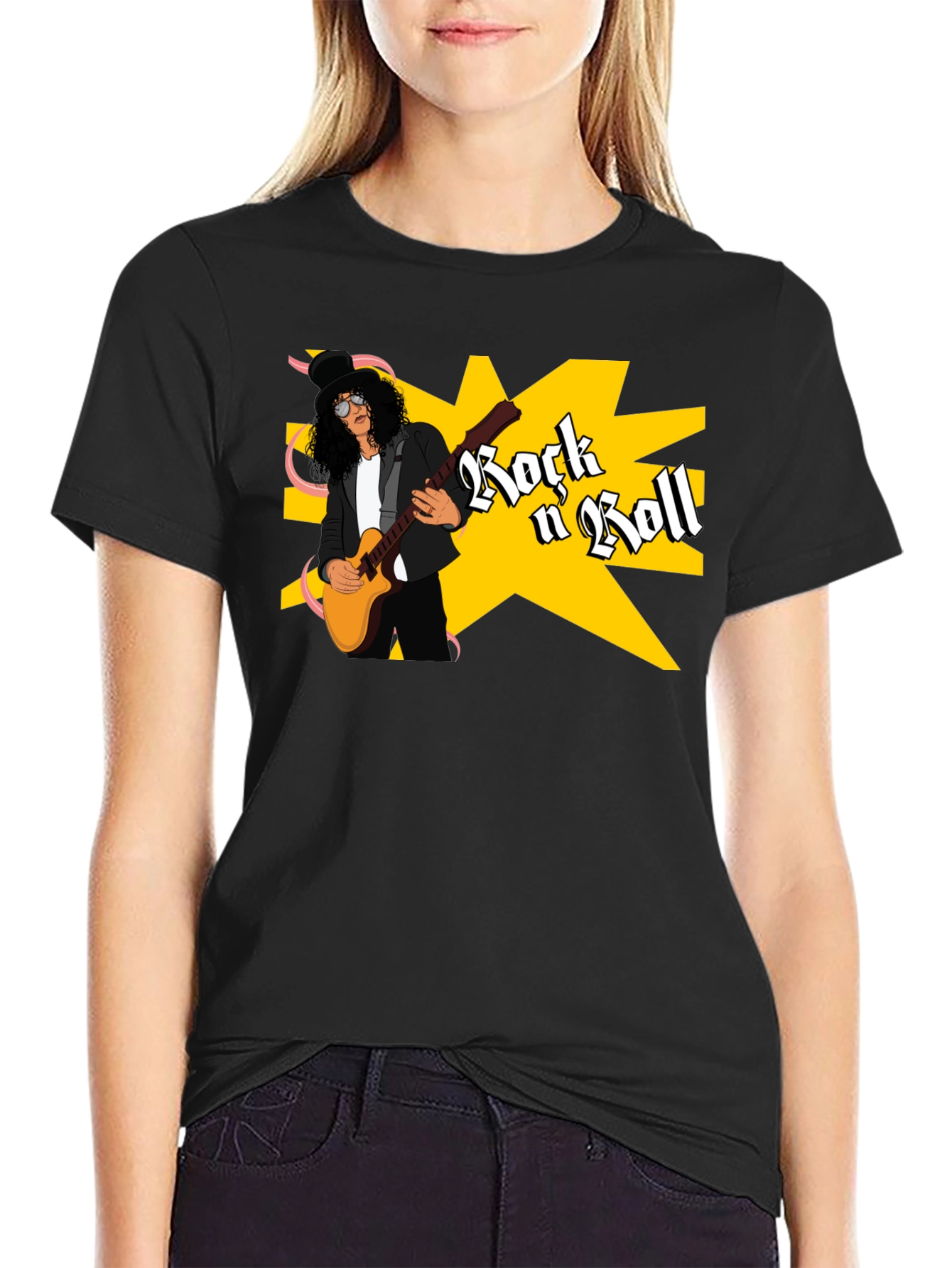 Black Rock n Roll Guitarist Graphic Tee - Black view 2