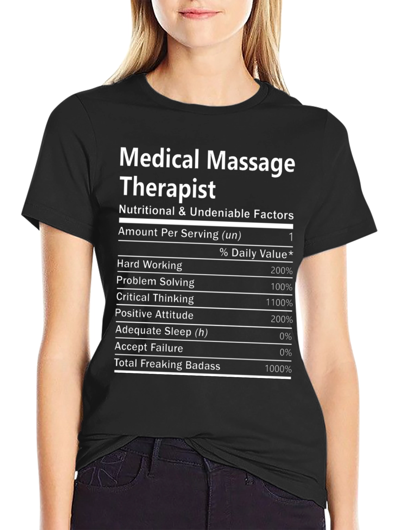 Black Medical Massage Therapist Nutrition Facts Funny T-Shirt view 2