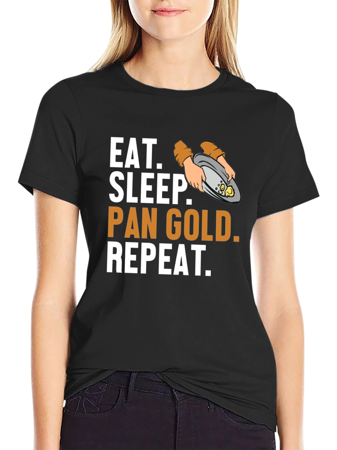 Black Eat, Sleep, Pan Gold, Repeat T-Shirt view 2