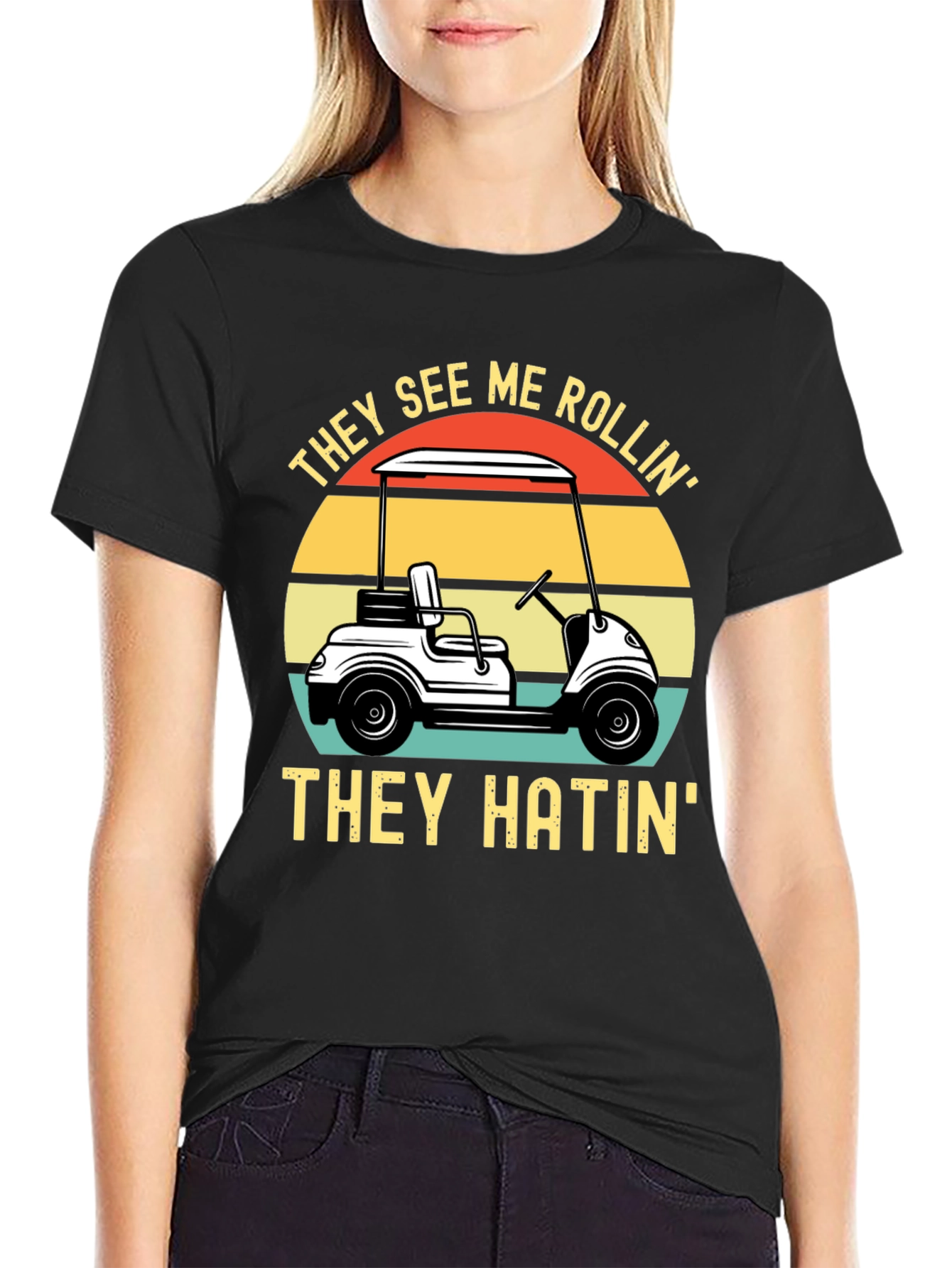 Black They See Me Rollin' T-Shirt - Golf Humor view 2