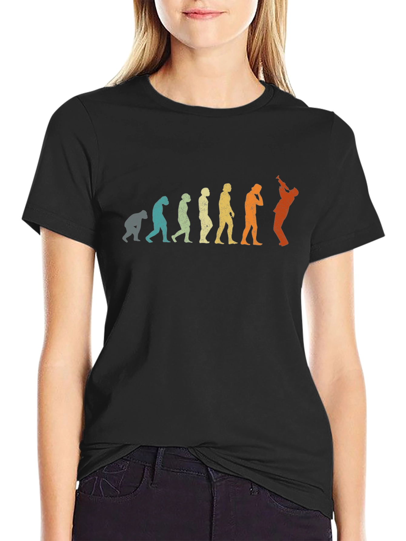 Black Evolution of Saxophone Player T-Shirt view 2