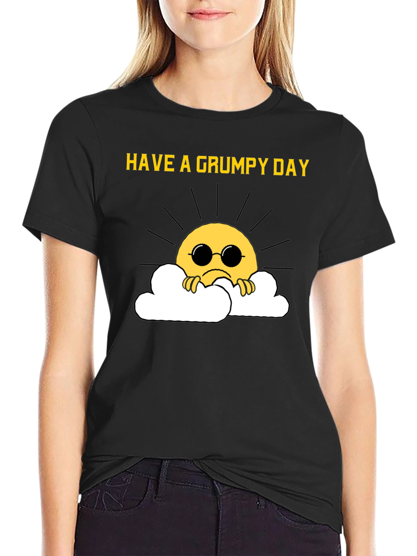 Black Grumpy Sun T-Shirt - Funny Graphic Tee view 2