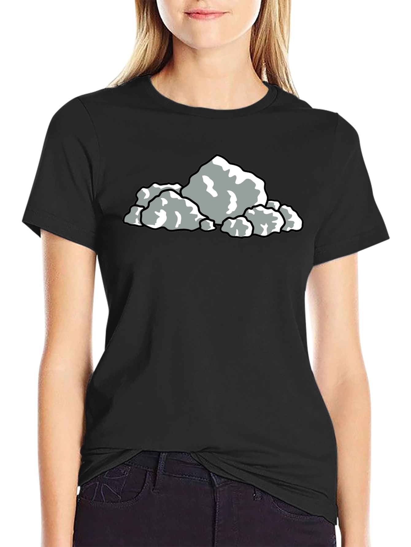 Black Cartoon Rocks Graphic Black T-Shirt view 2