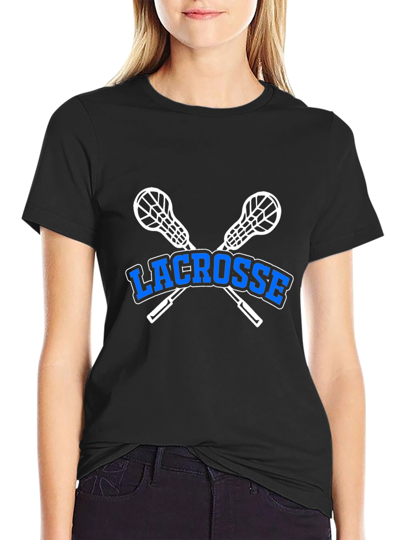 Black Lacrosse T-Shirt - Crossed Sticks Graphic view 2