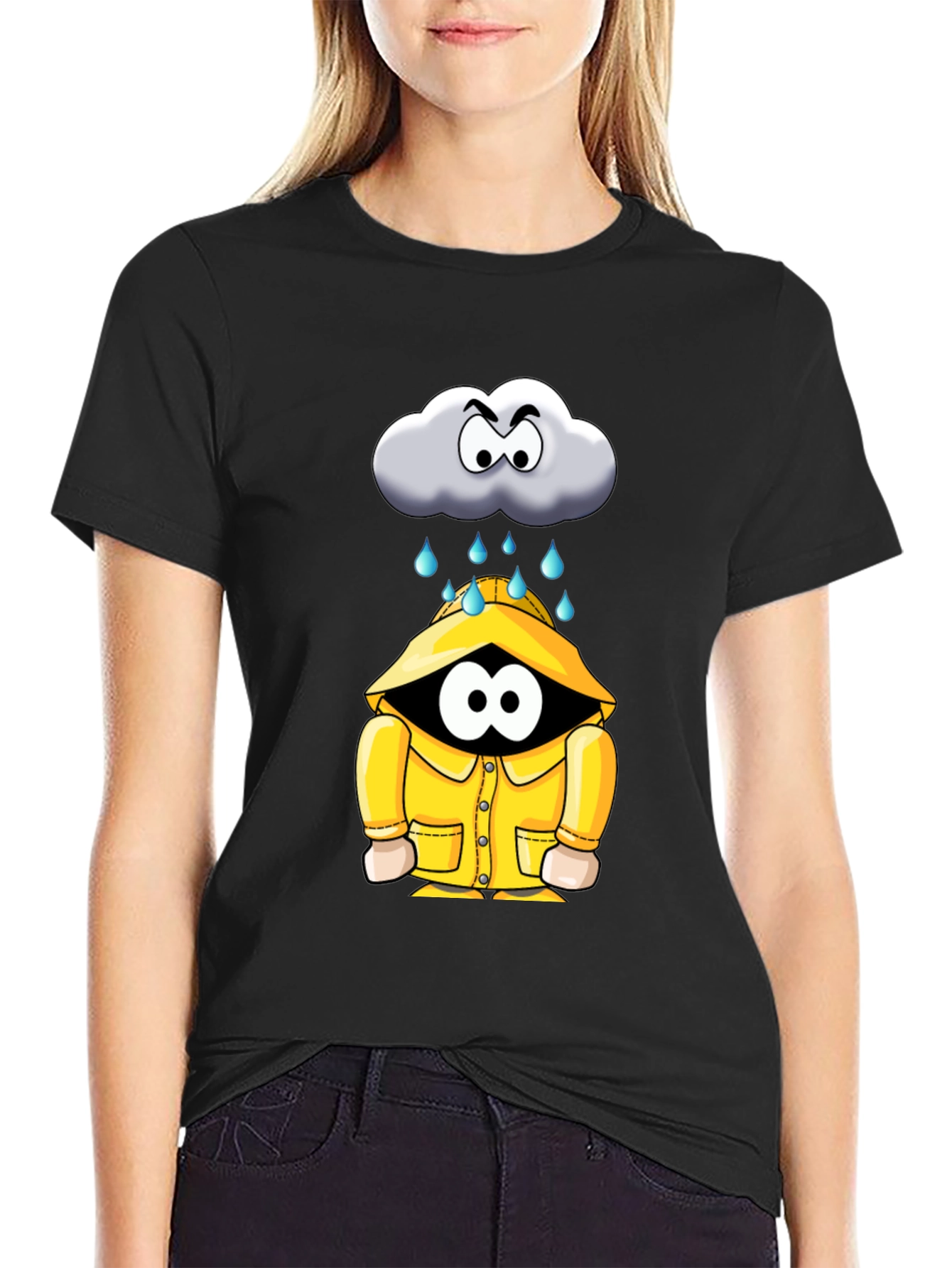 Black Rain Cloud Cartoon Graphic Tee view 2