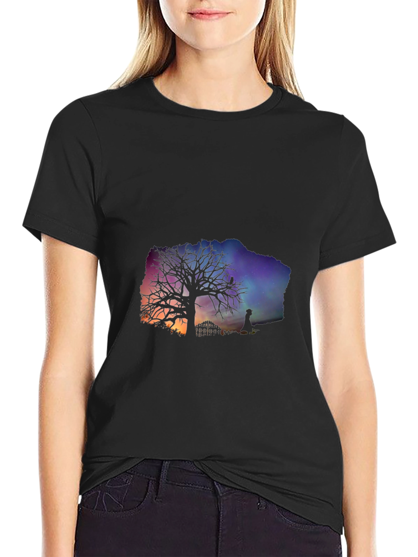 Black Silhouette Tree Graphic Tee view 2