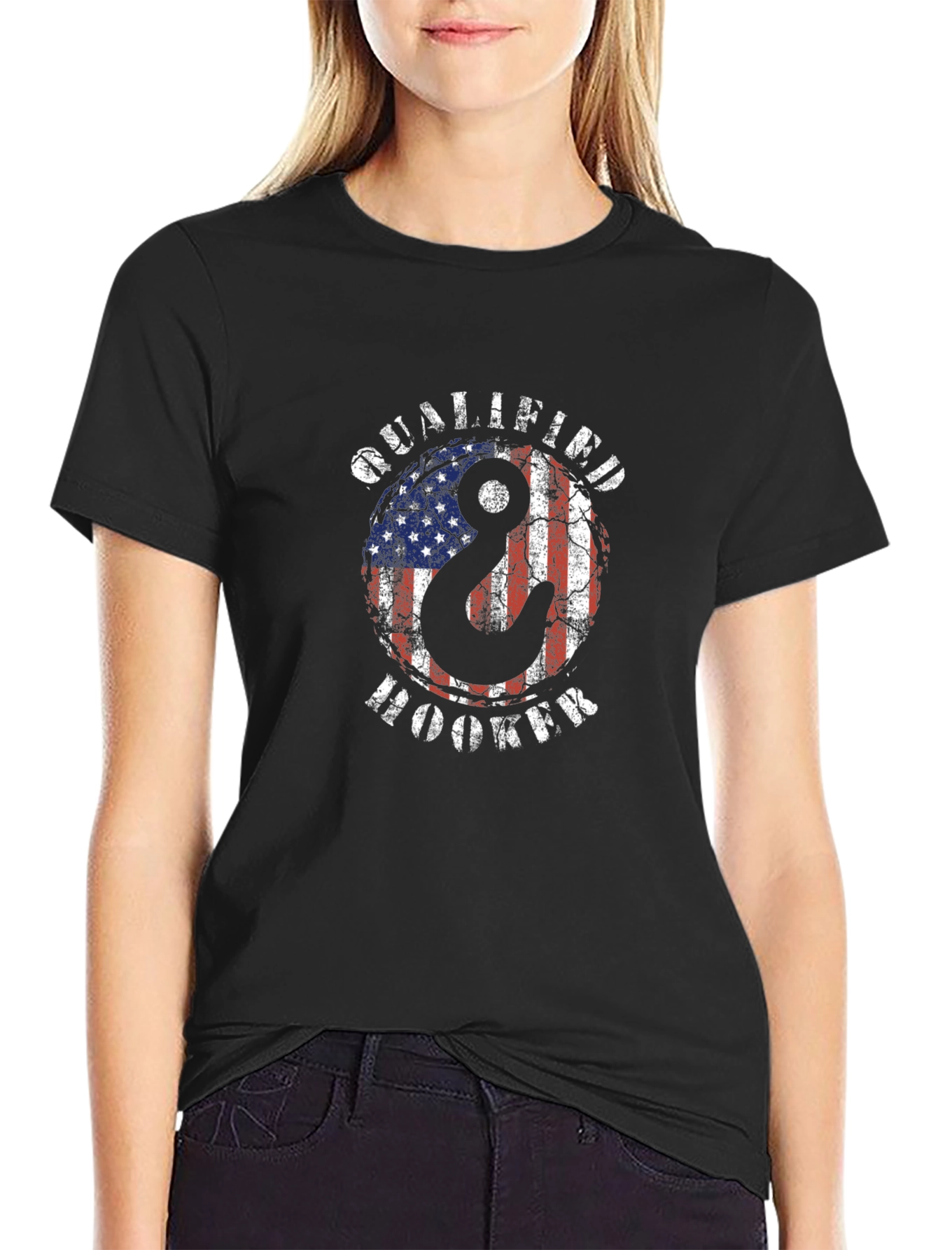Black Qualified Hooker USA Flag Graphic T-Shirt view 2